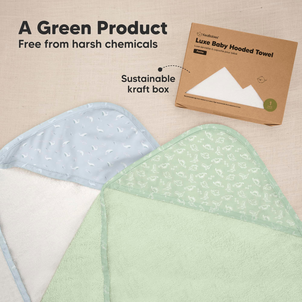 KeaBabies hooded towel labeled machine-wash and dryer-friendly