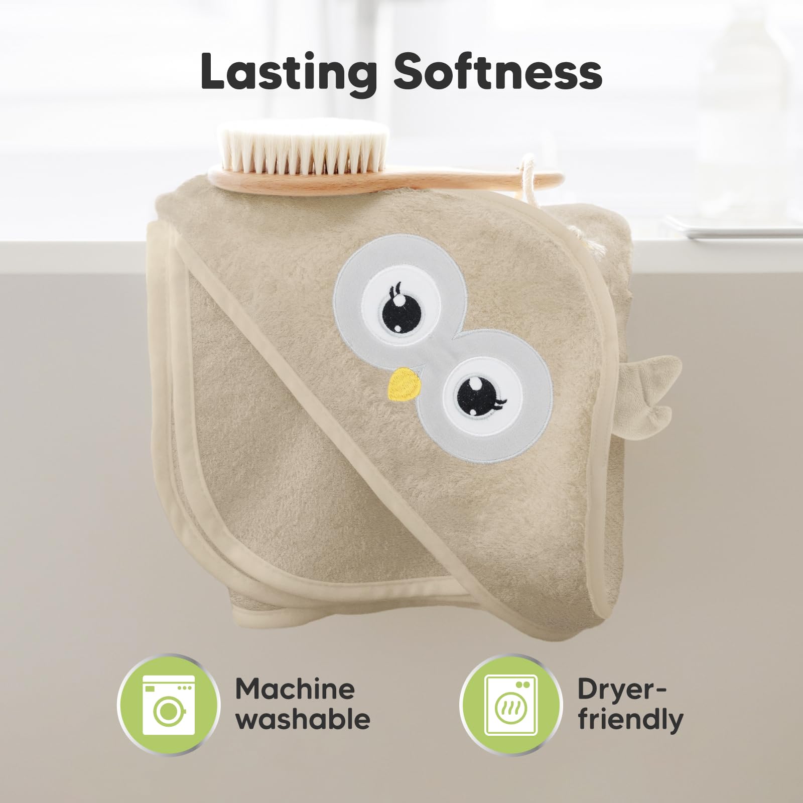 KeaBabies hooded towel machine washable and dryer-friendly for easy care.