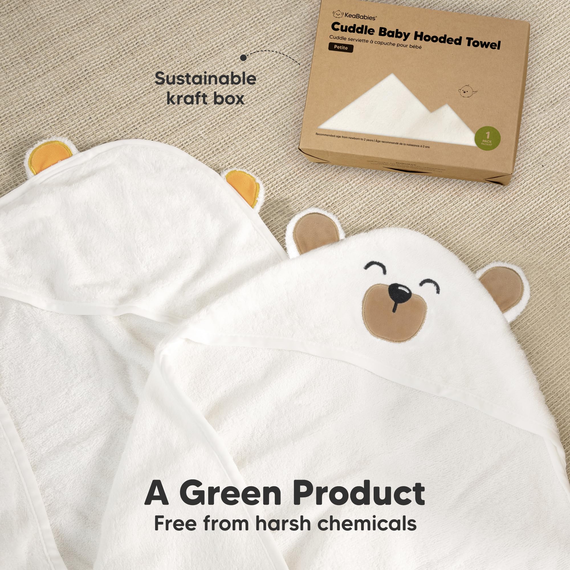 KeaBabies hooded towel newborn bamboo absorbency close-up highlights quick drying.