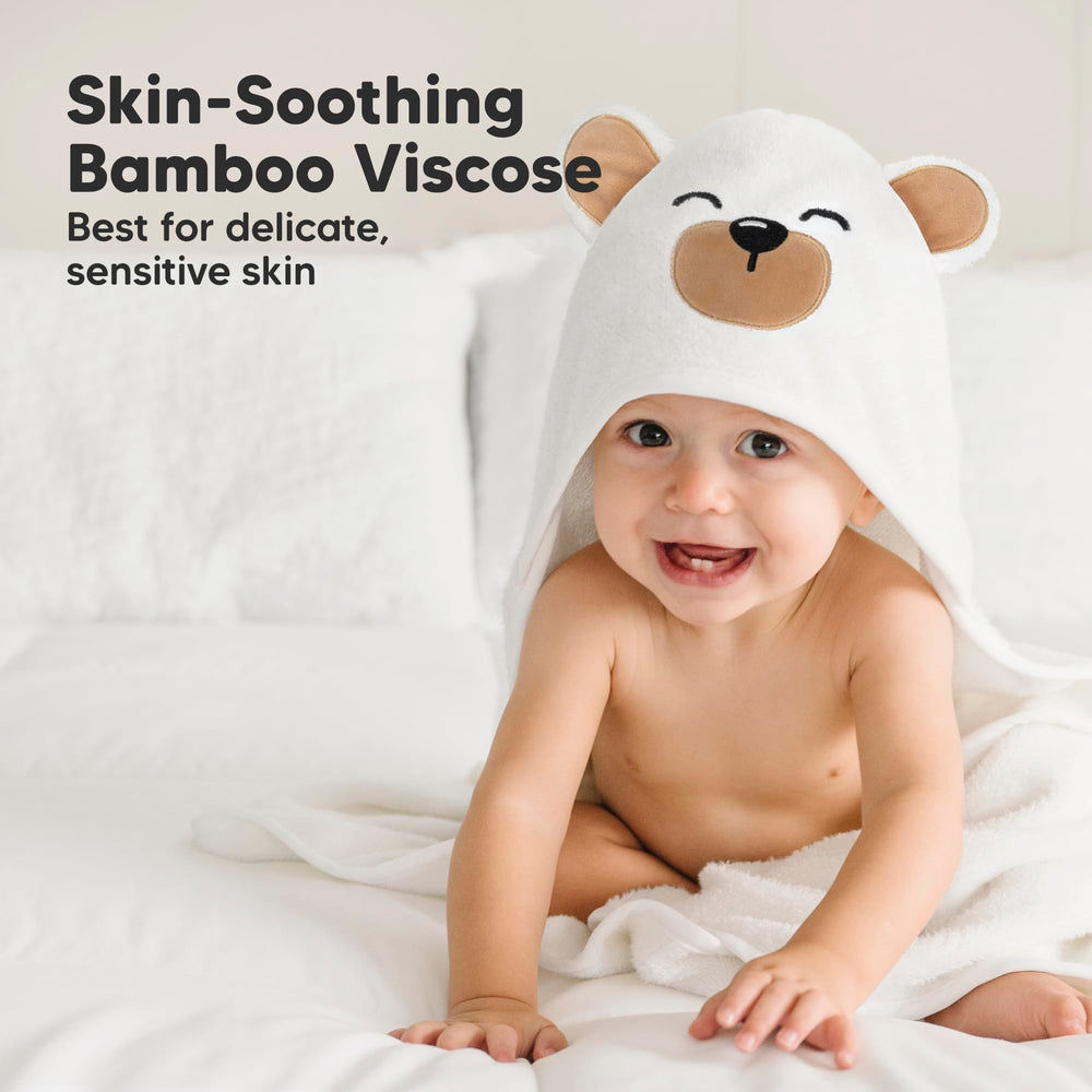KeaBabies hooded towel newborn grizzly close-up demonstrates rapid absorbency.