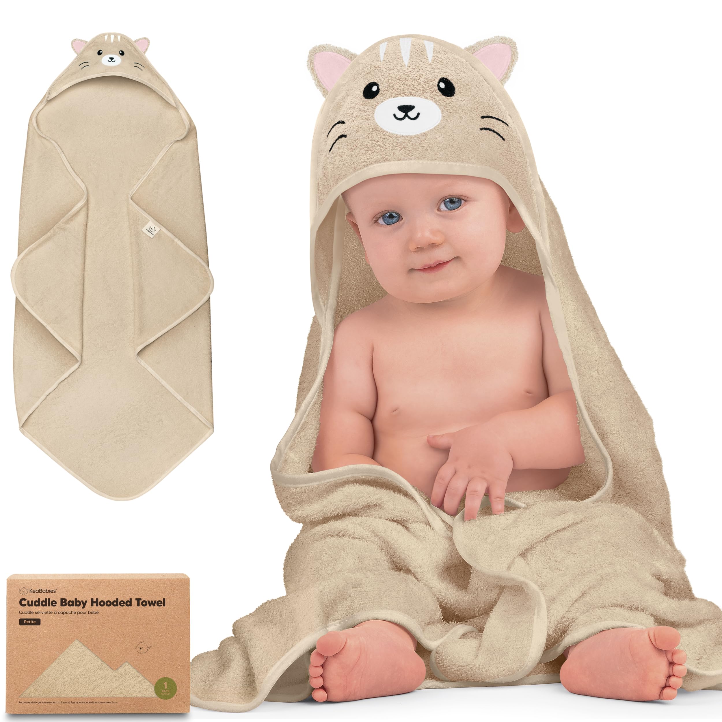 KeaBabies Hooded Towel newborn 30x30 ready for gentle wrap after bath
