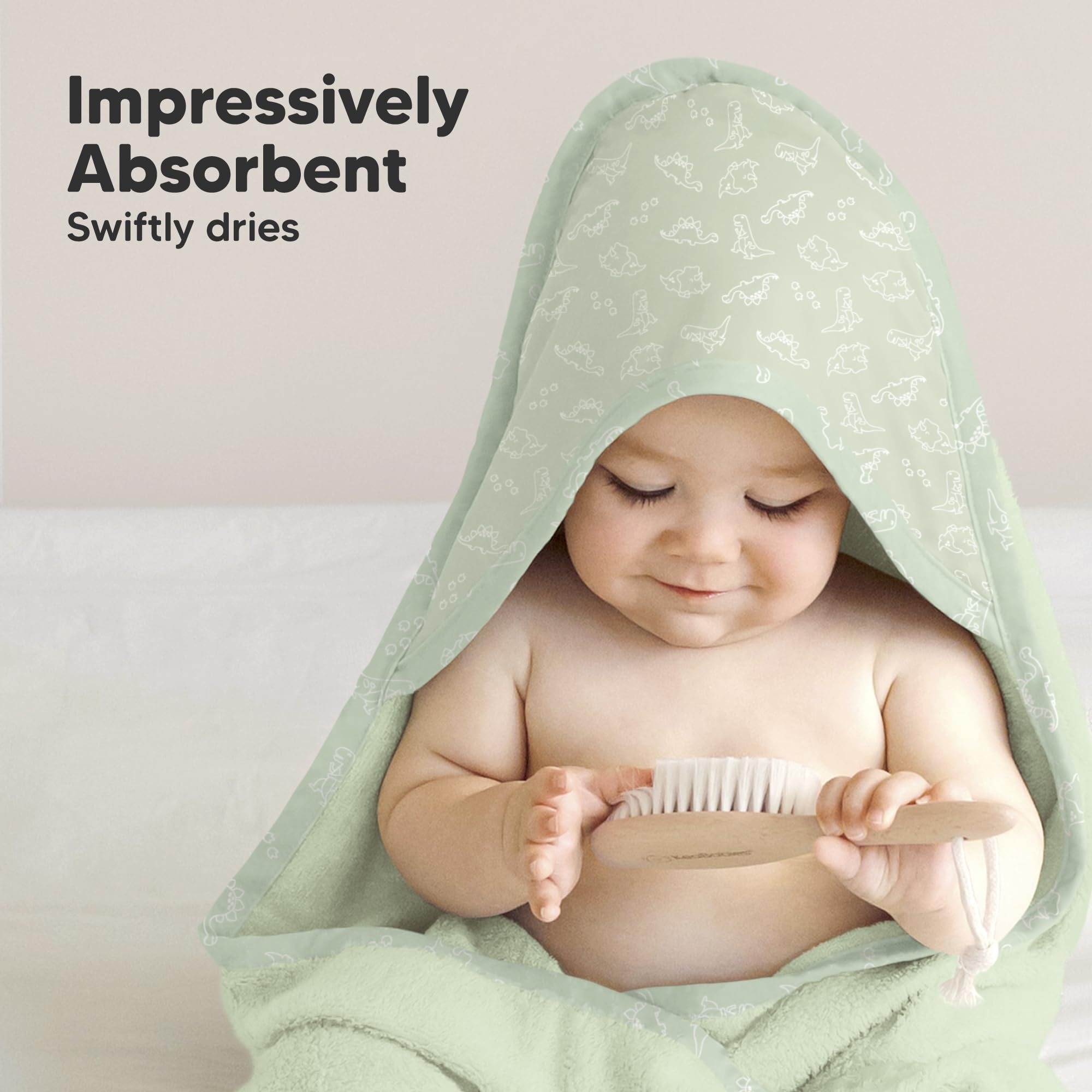 KeaBabies hooded towel on baby with hood for gentle post-bath drying