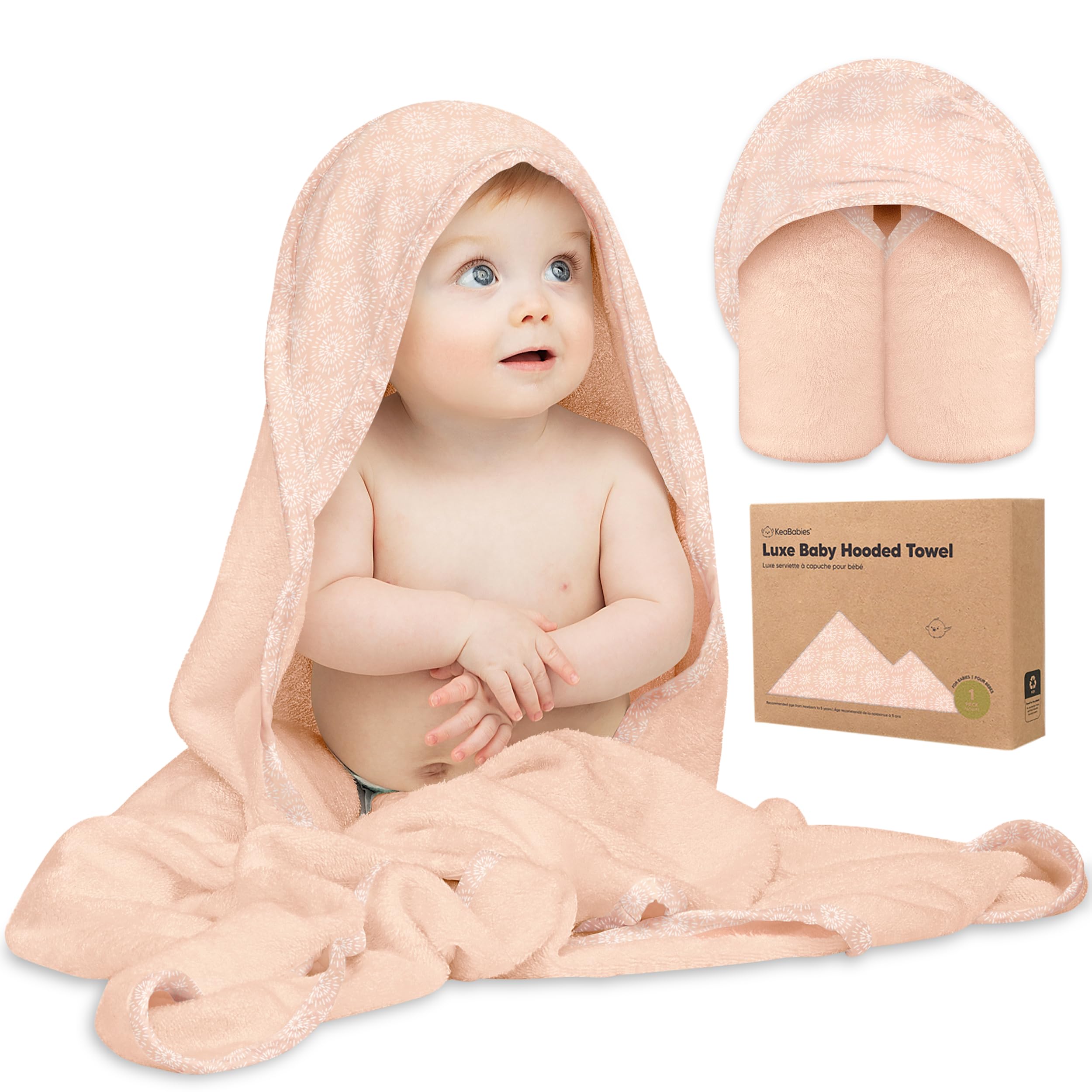 KeaBabies Hooded Towel Pink Crystal closeup shows plush bamboo fibers for gentle drying.