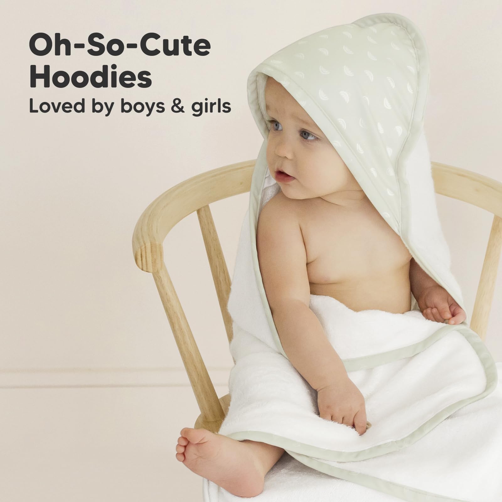 KeaBabies hooded towel rainbow design close-up suitable for nursery photos.