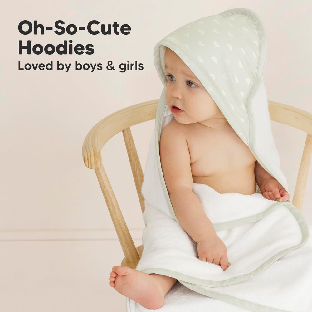 KeaBabies hooded towel rainbow design close-up suitable for nursery photos.