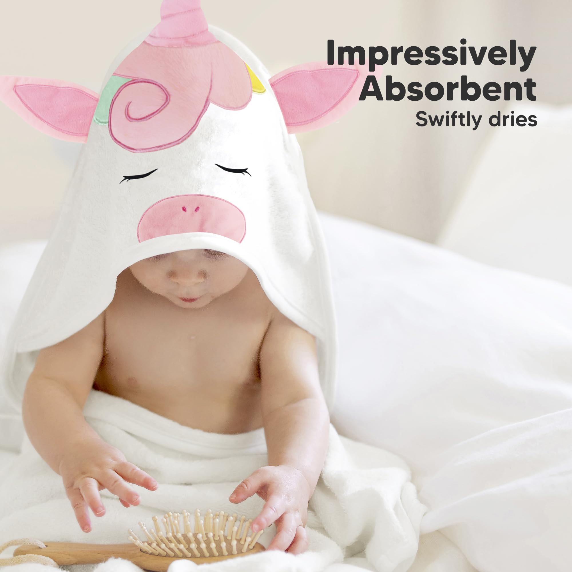 KeaBabies hooded towel sensitive skin friendly demonstrates gentle drying for delicate skin.