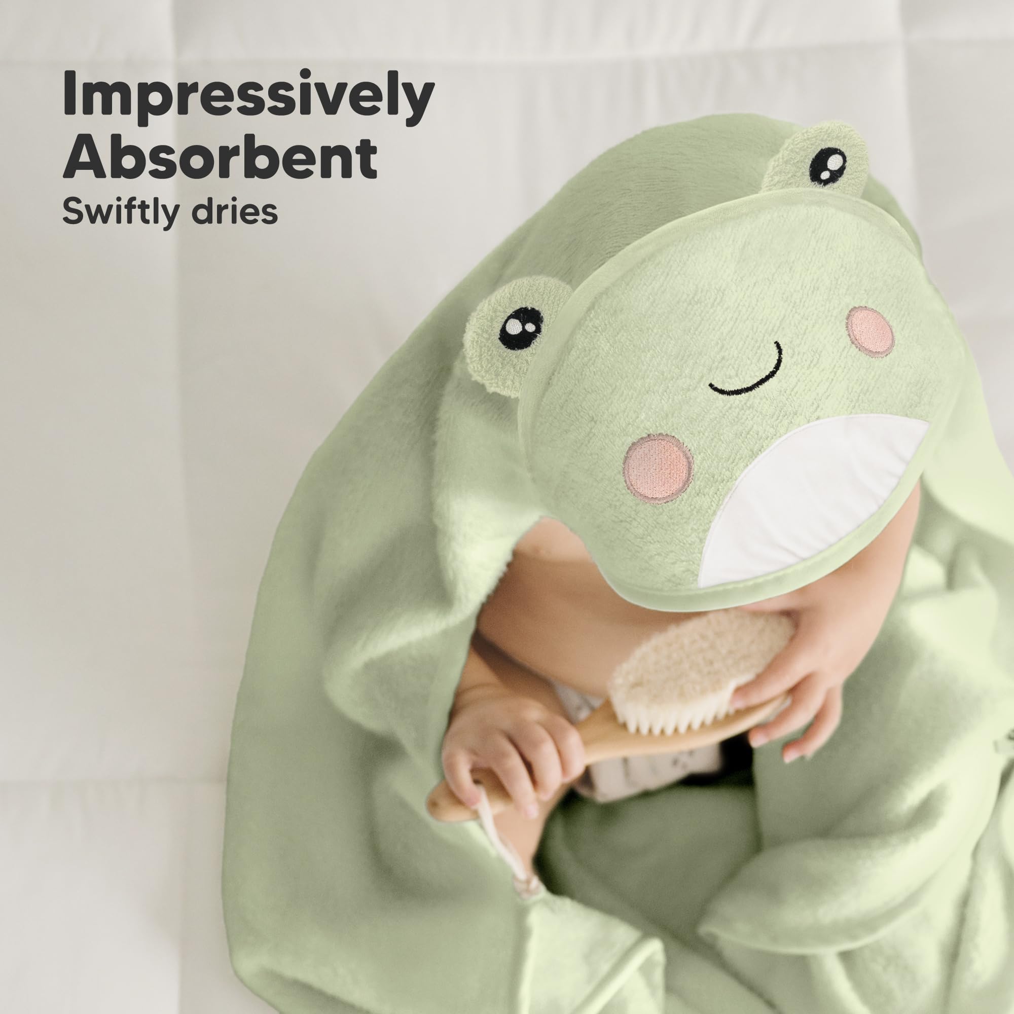 KeaBabies hooded towel 30x30 size supports newborn to toddler use.