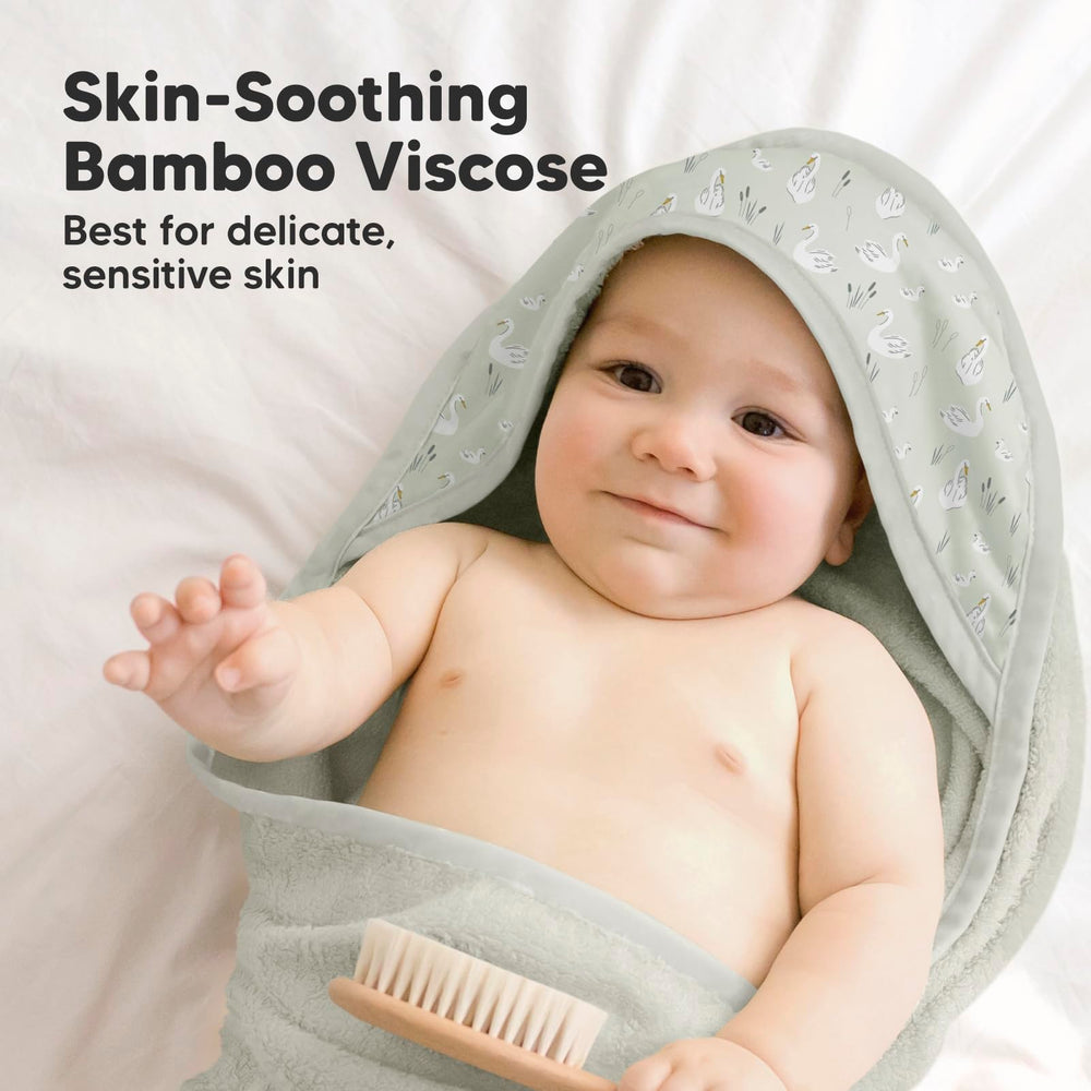 KeaBabies Hooded Towel 35x35 flat lay emphasizing durable size for growing babies.