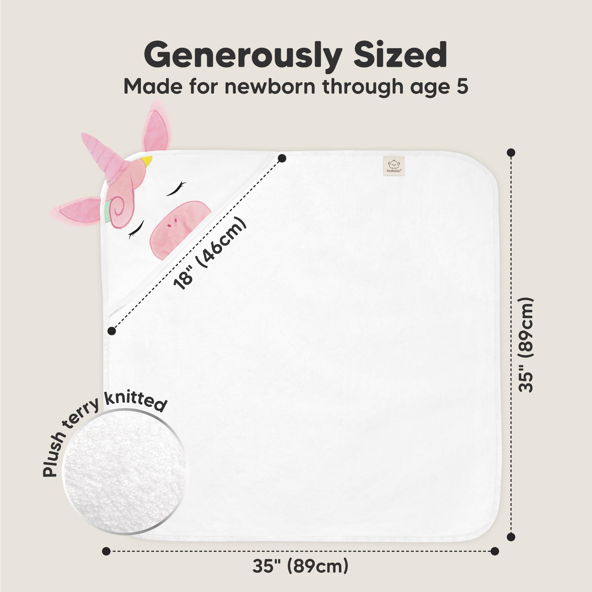 KeaBabies hooded towel soft touch 500GSM shows plush, luxurious feel.