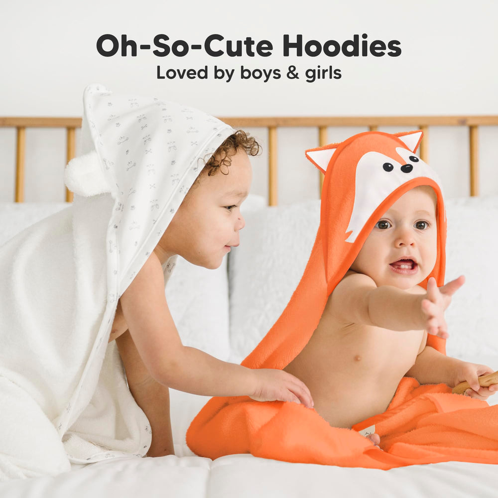 KeaBabies hooded towel on toddler after bath provides warm wrap.