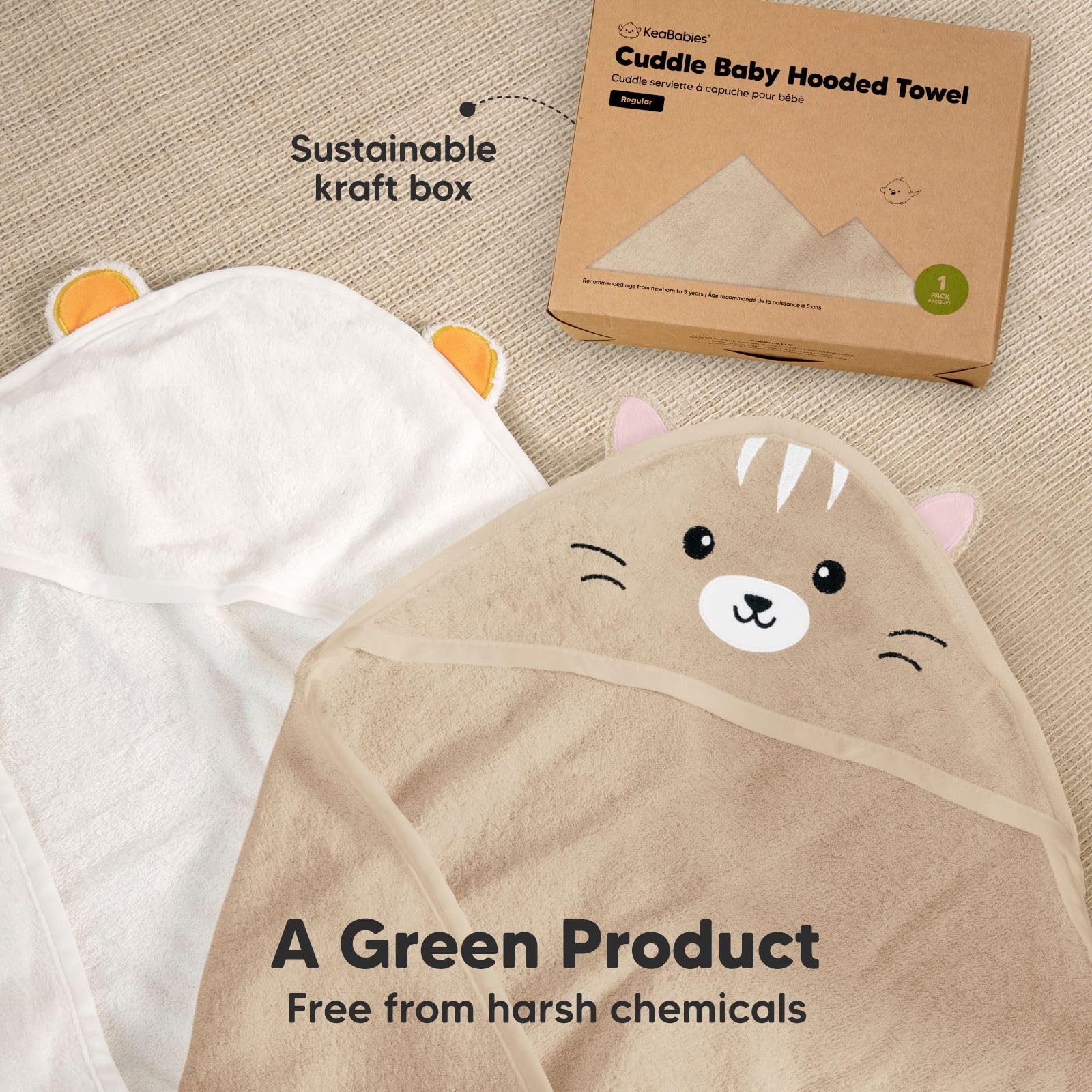 KeaBabies hooded towel toddler-use showing growth-ready design