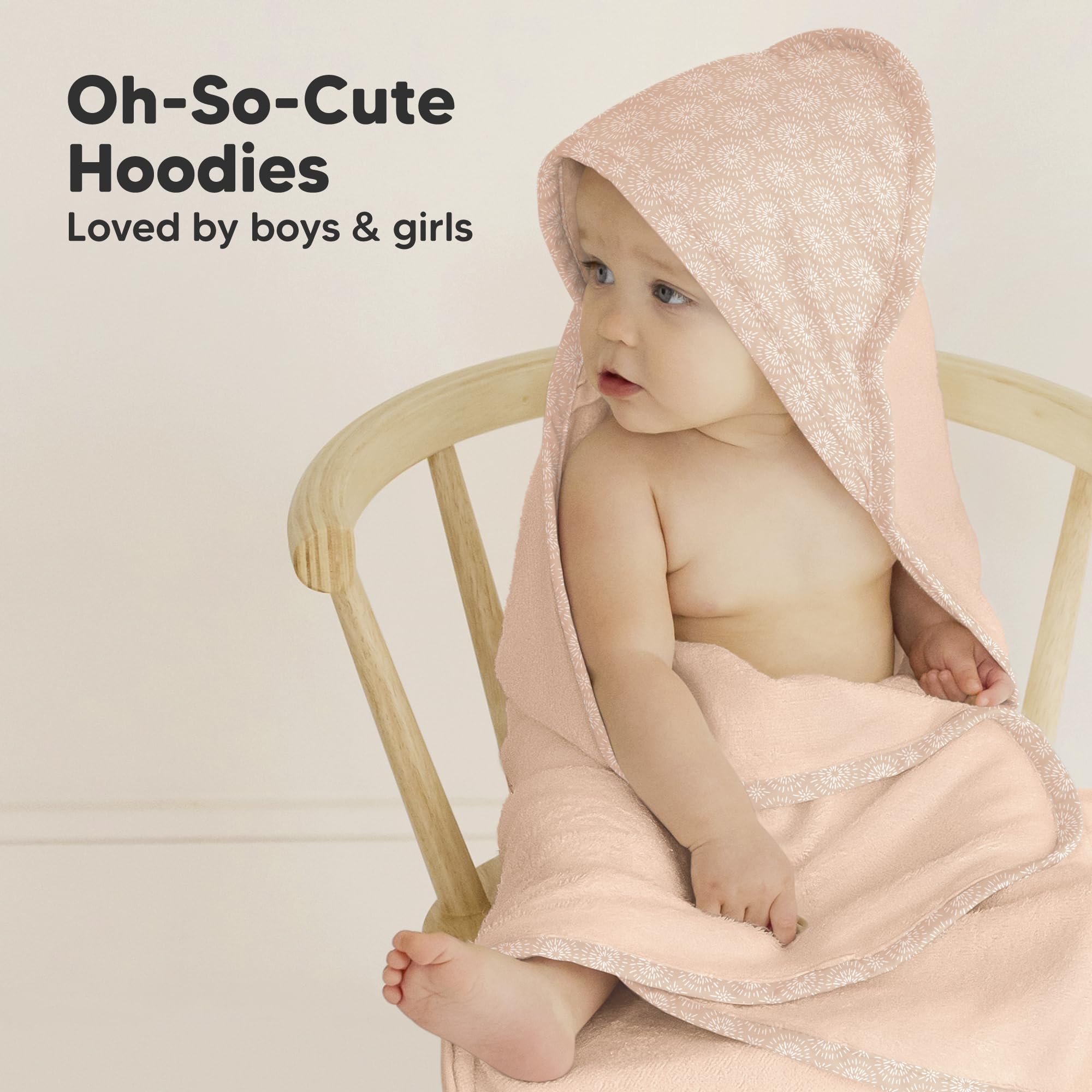 KeaBabies hooded towel on toddler demonstrates growth-friendly use from newborn to age 5.