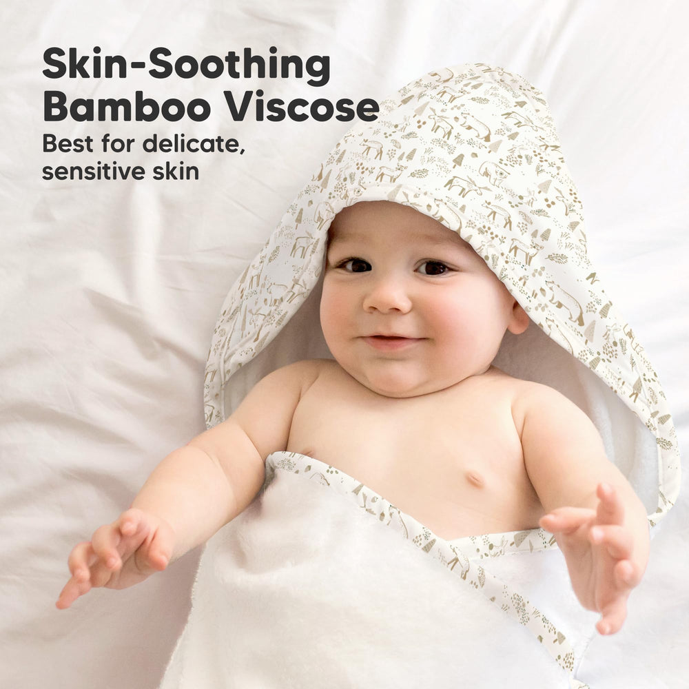 KeaBabies hooded towel Wildwood bamboo viscose texture emphasizes soft breathable fabric