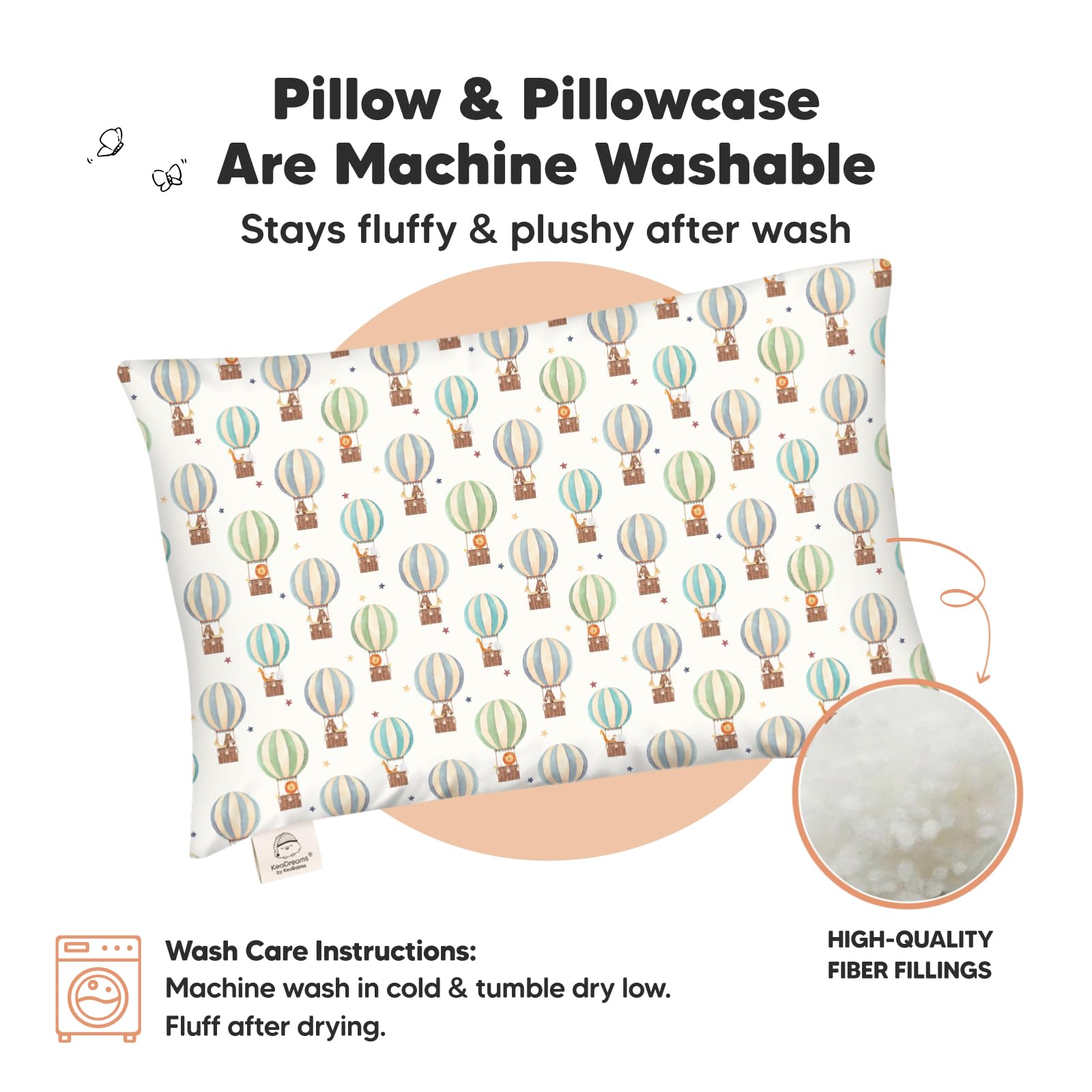 KeaBabies hot air balloon printed pillowcase features playful design for kids.