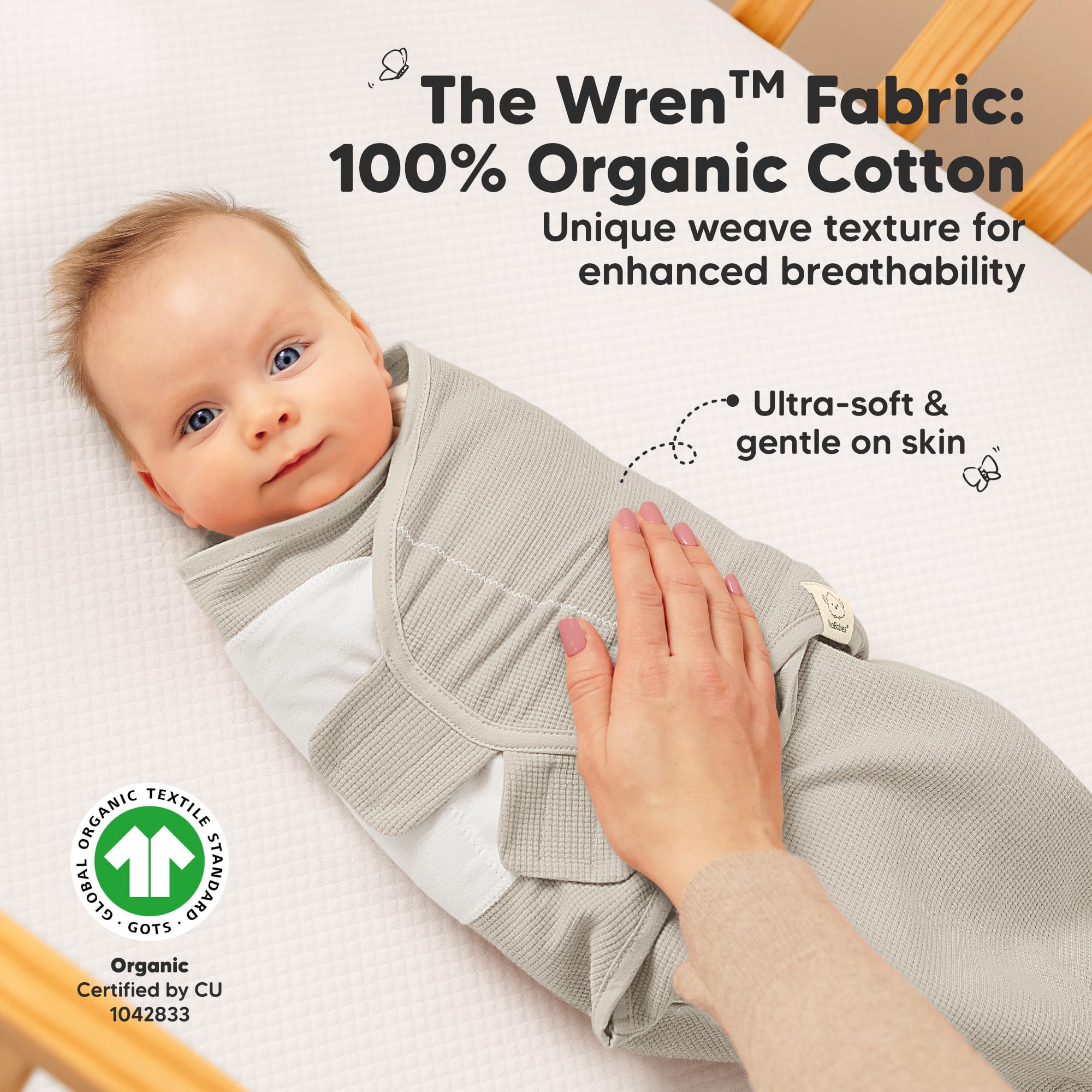 KeaBabies IHDI-certified swaddle in Granite validates ergonomic hip positioning.
