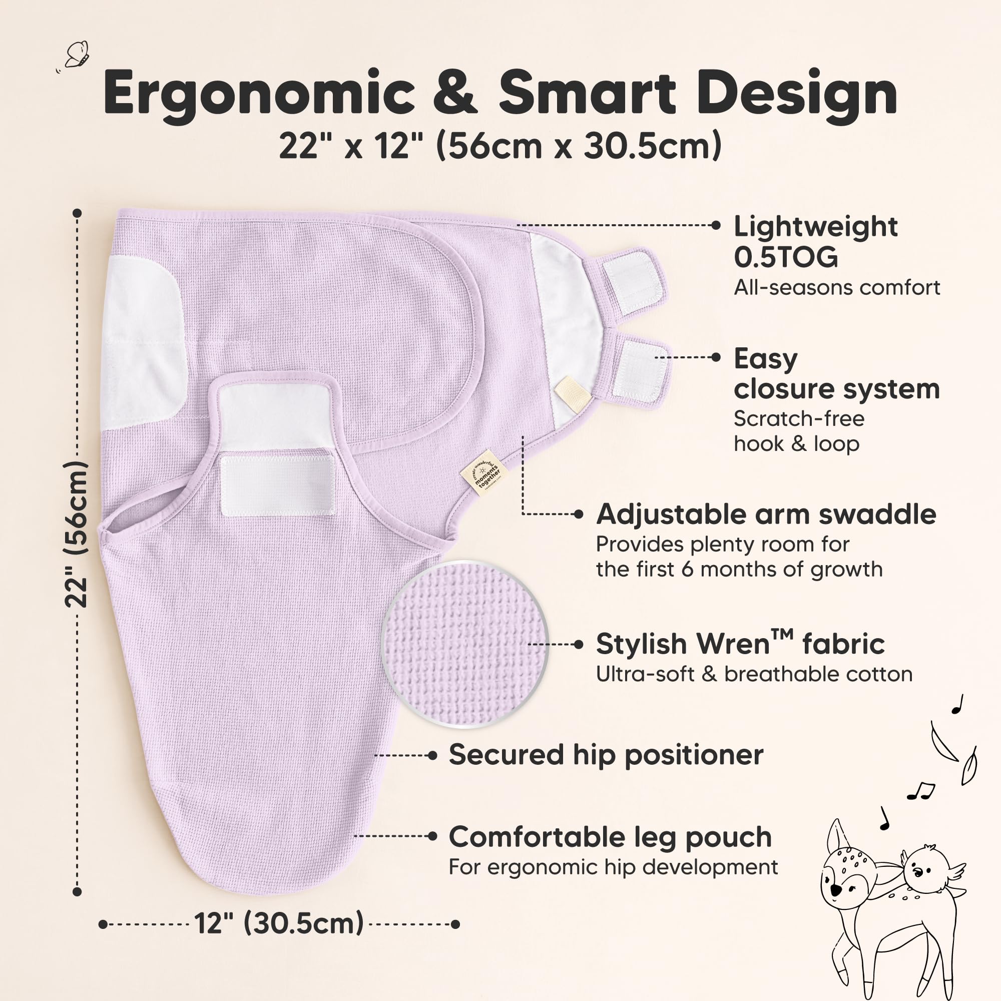 KeaBabies IHDI hip-friendly design supports ergonomic hip development.
