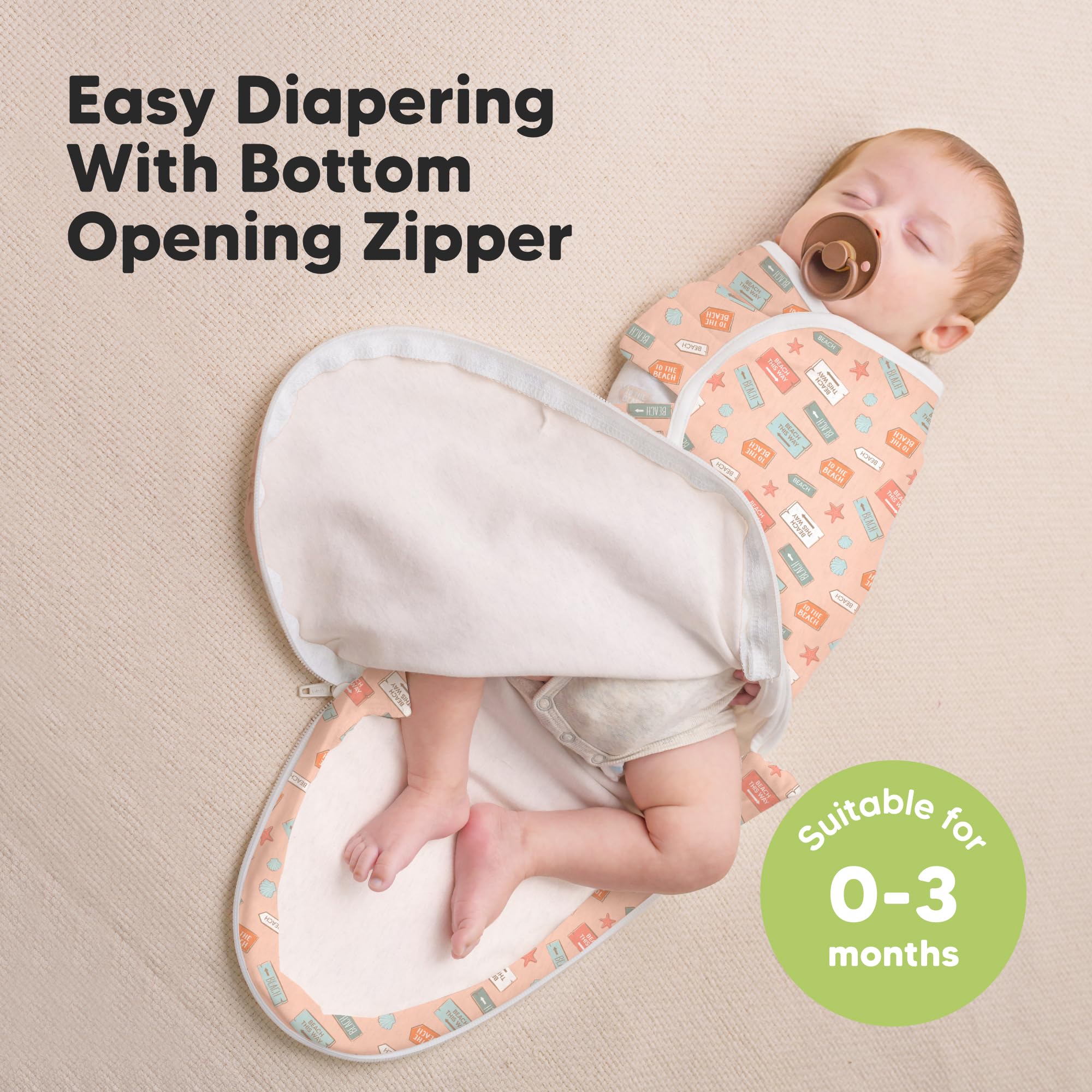 KeaBabies Soothe Zippy Swaddle Sack hip-healthy certification highlights safe design.
