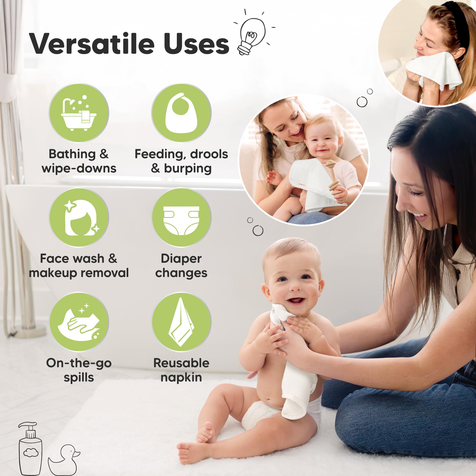 KeaBabies infant washcloths multiuse for bath time and makeup removal