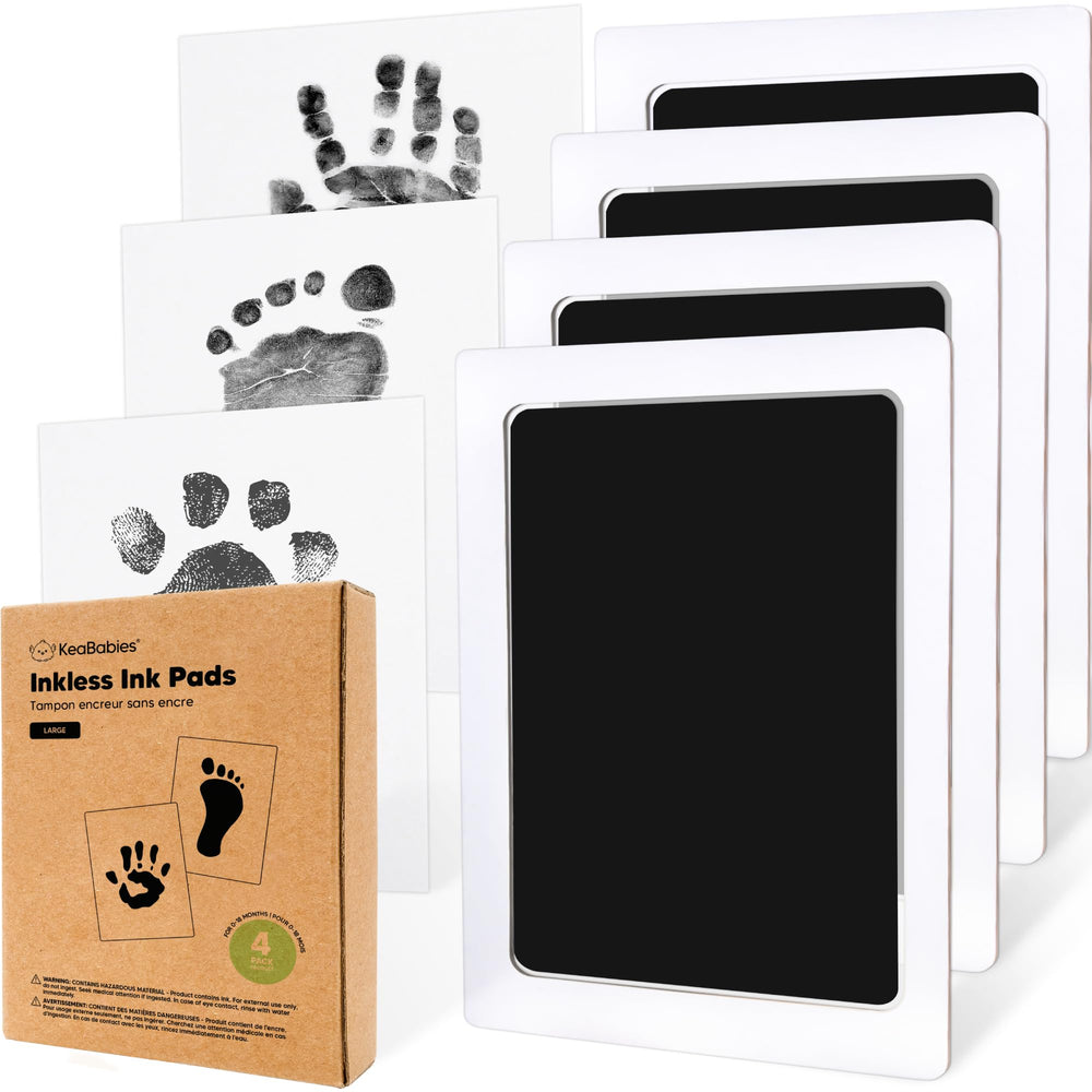 KeaBabies inkless kit close-up showing mess-free clean-touch inkpad for baby handprints.