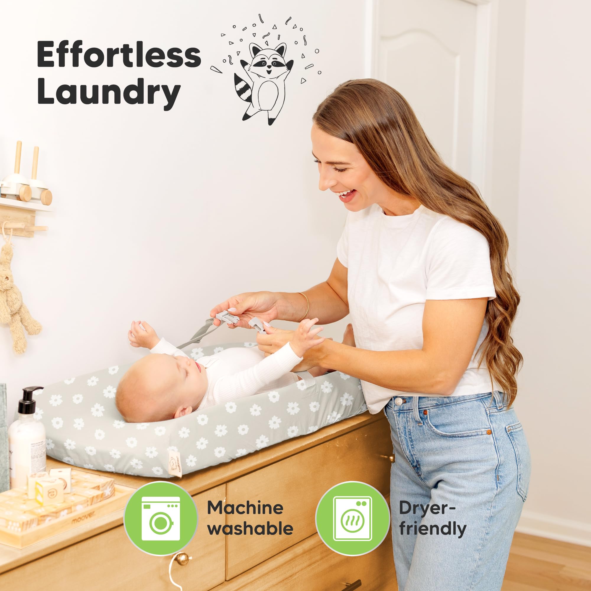 KeaBabies Isla 32x16 fit covers standard contoured changing pads securely.