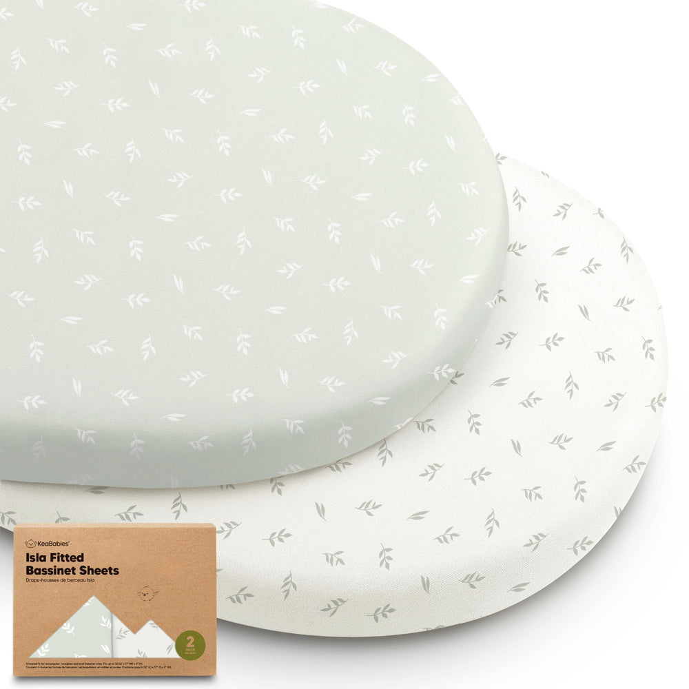 KeaBabies Isla bassinet sheet 33x17 on mattress showing universal fit