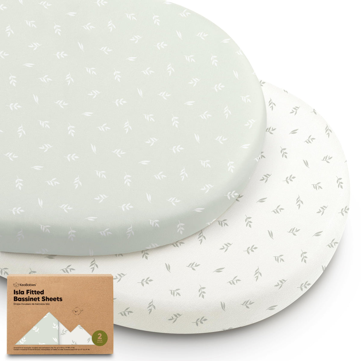 KeaBabies Isla bassinet sheet 33x17 on mattress showing universal fit