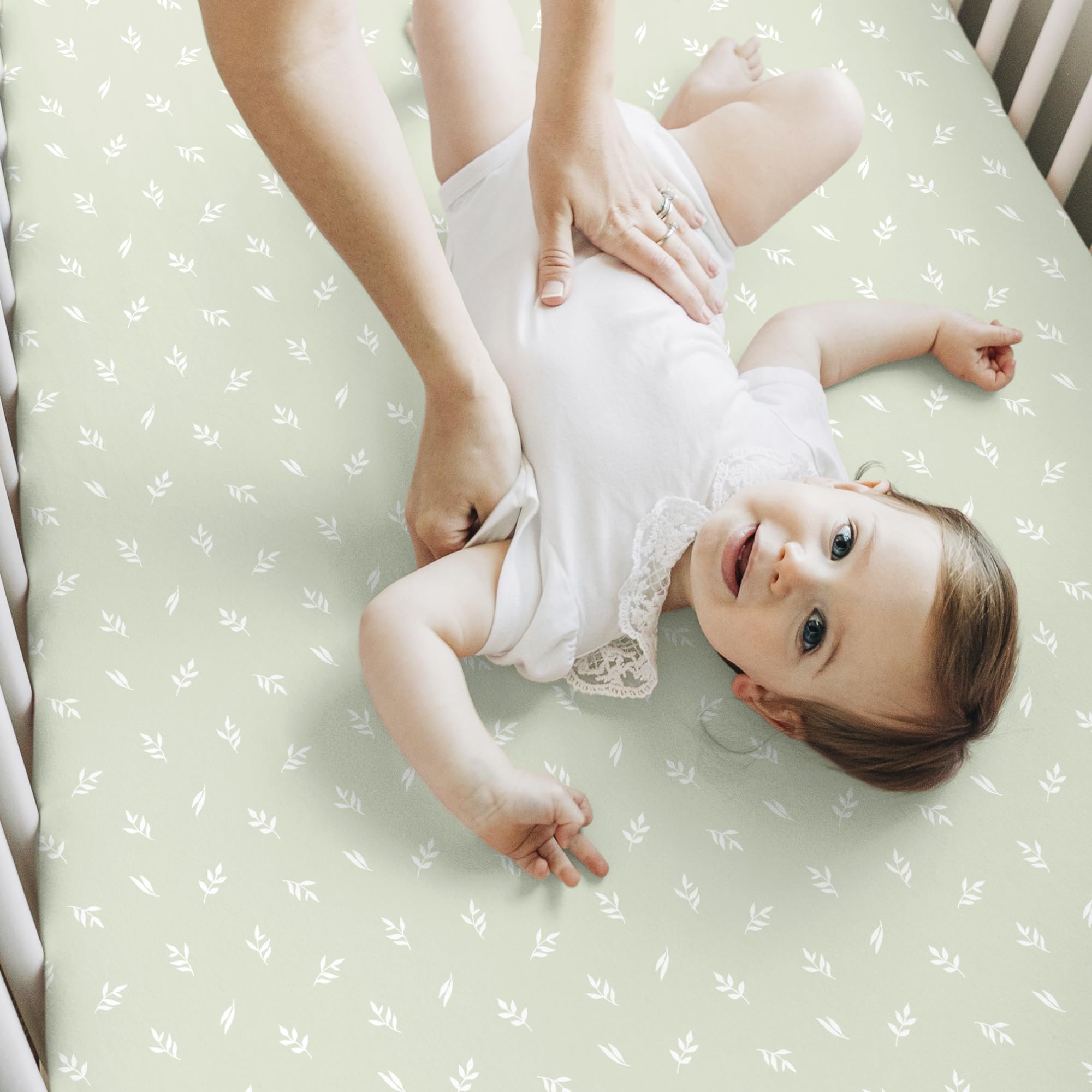 KeaBabies Isla care and dryer-friendly label on crib sheet