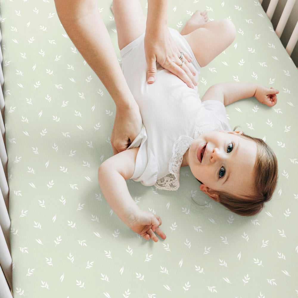 KeaBabies Isla care and dryer-friendly label on crib sheet