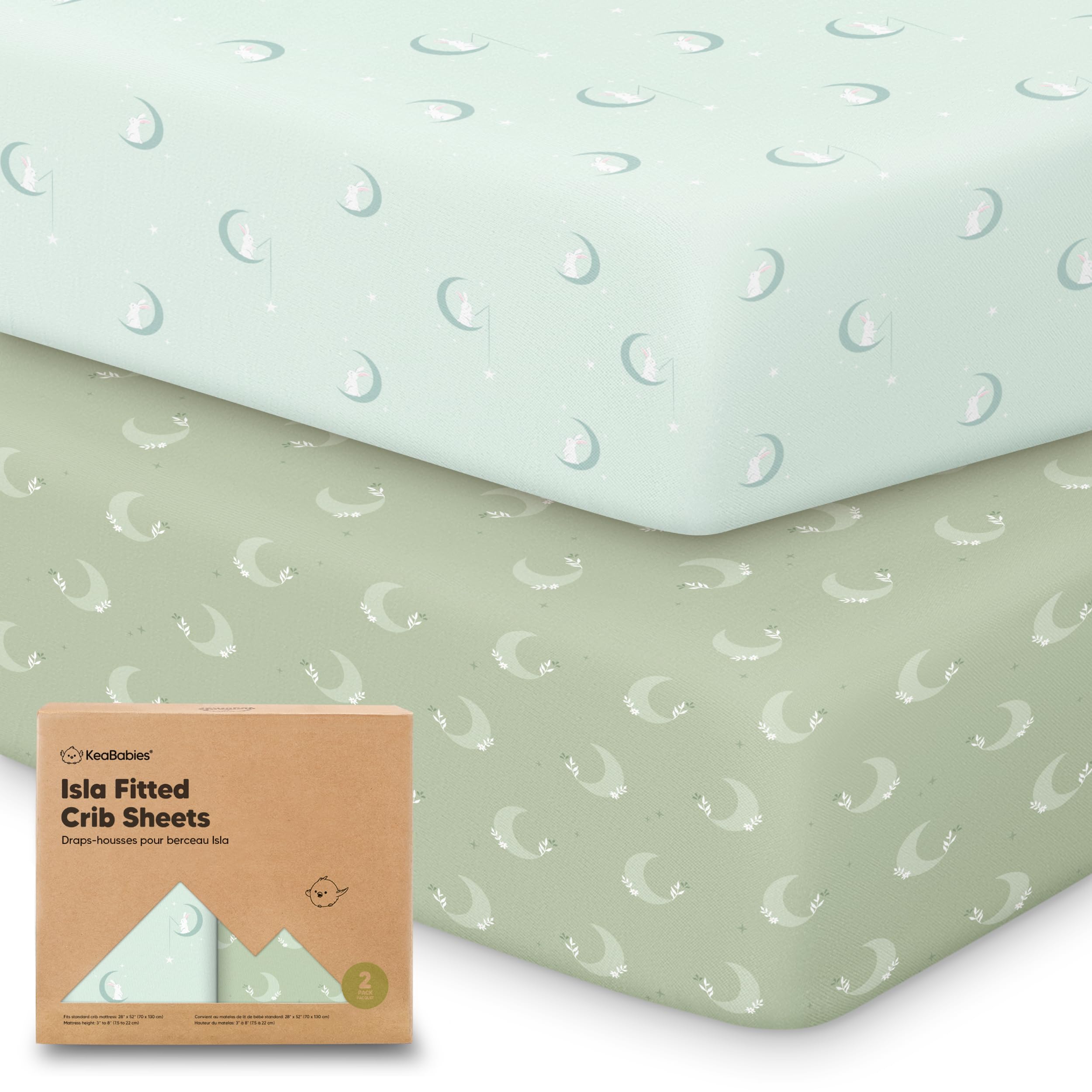 KeaBabies Isla 2-pack crib sheets flatlay showing soft bamboo-viscose fabric for cozy naps