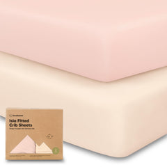 KeaBabies Isla fitted crib sheet shows 52x28 size for secure crib fit.