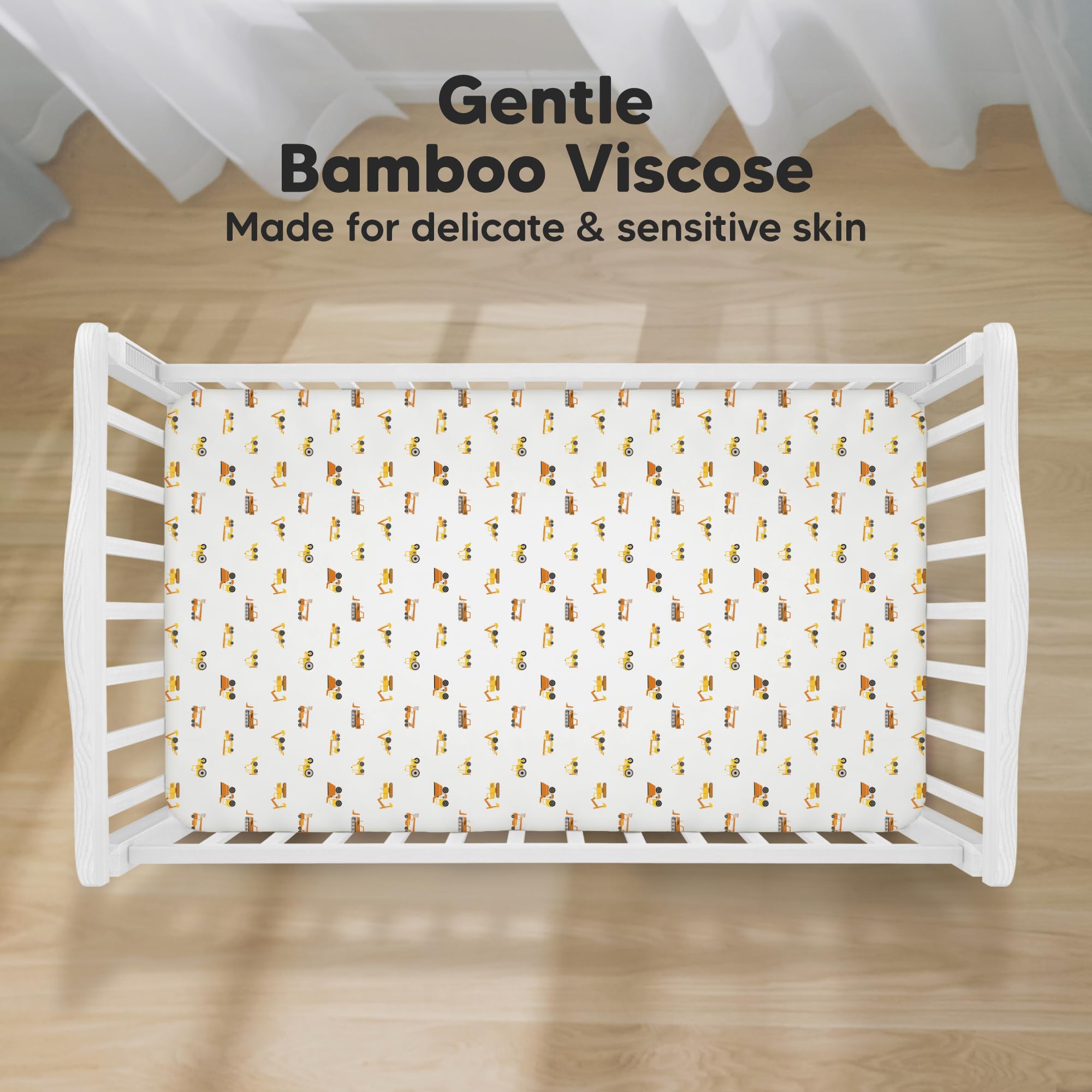 KeaBabies Isla fitted crib sheet on mattress shows snug fit and secure edge