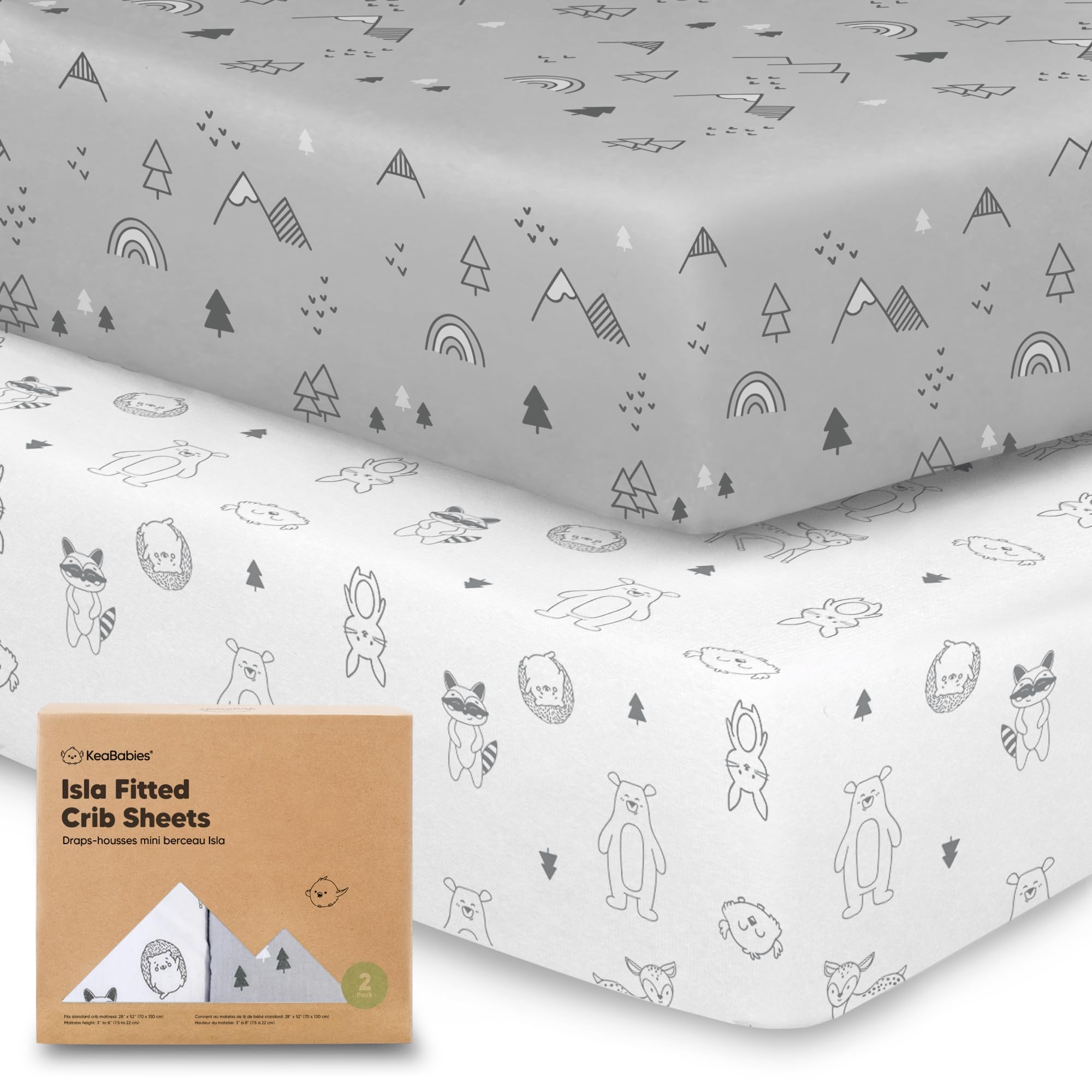 KeaBabies Isla fitted crib sheet woodland—soft bamboo comfort for baby naps.