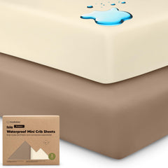 KeaBabies Isla Protect mini-crib sheet latte two-pack for quick changes and clean naps