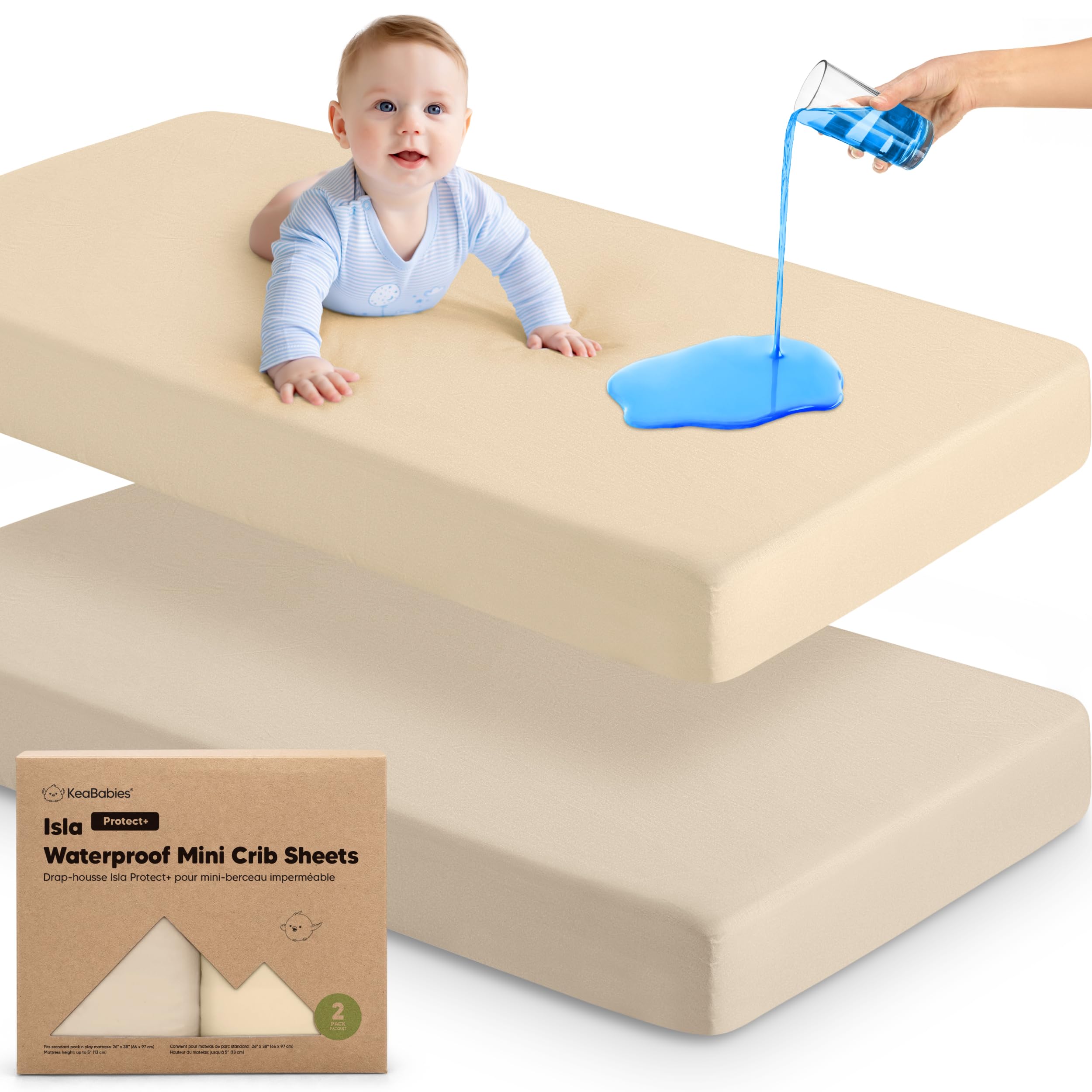 KeaBabies Isla Protect+ pack-n-play sheets—waterproof protection for Graco playards