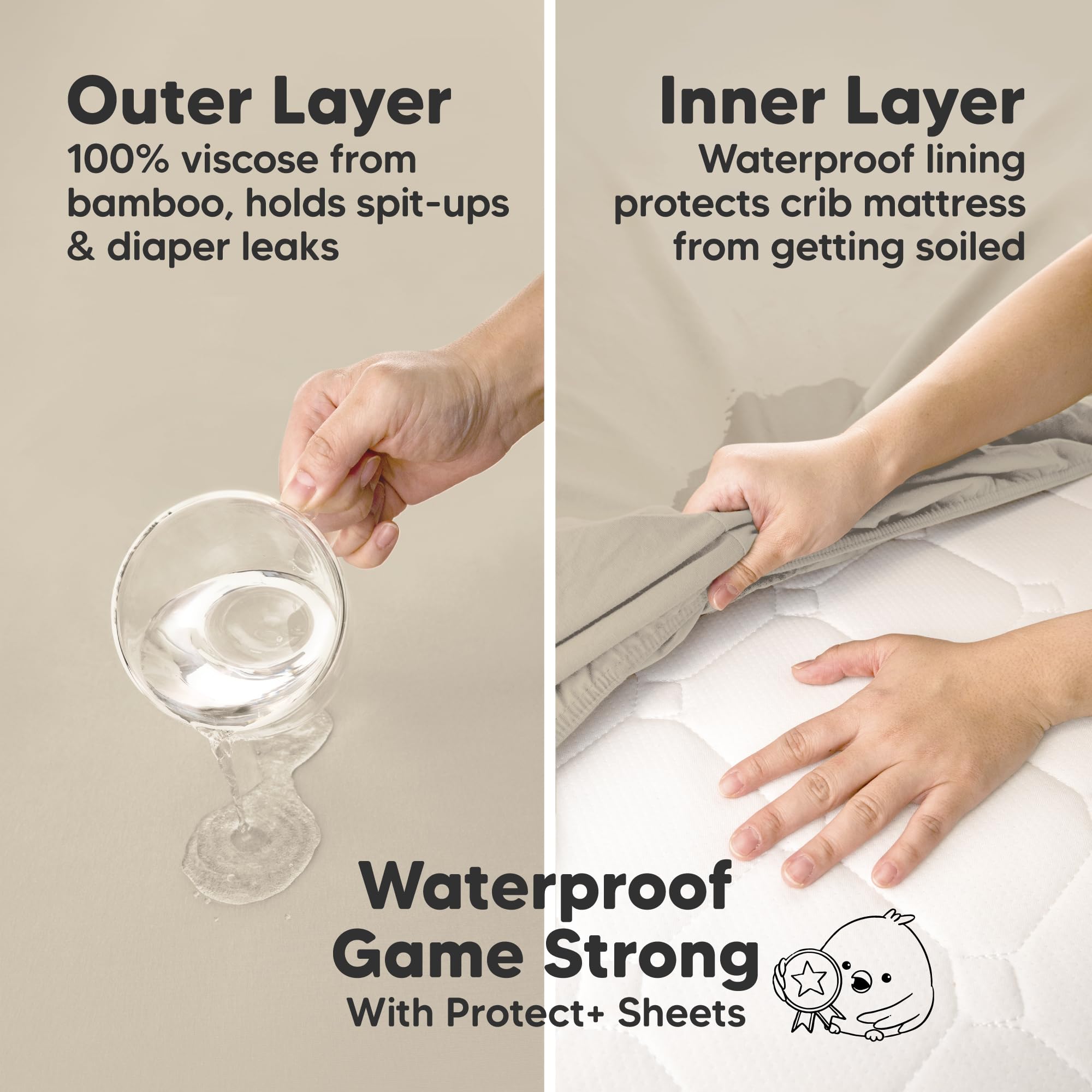KeaBabies Isla Protect+ waterproof layer protects the mattress during spills.
