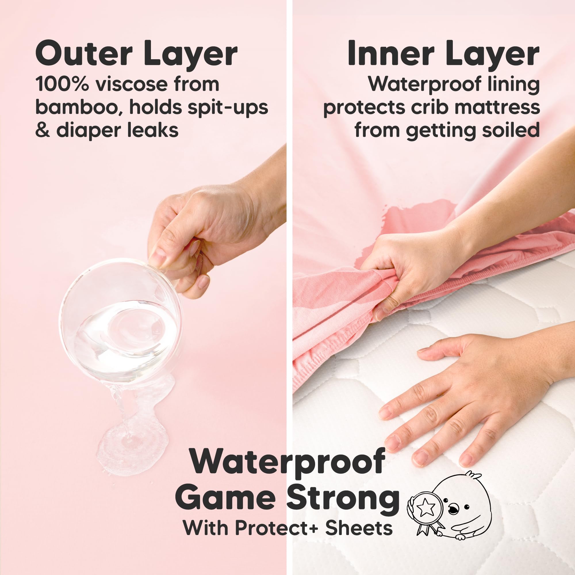 KeaBabies Isla Protect+ waterproof layer protects playard mattress from leaks.