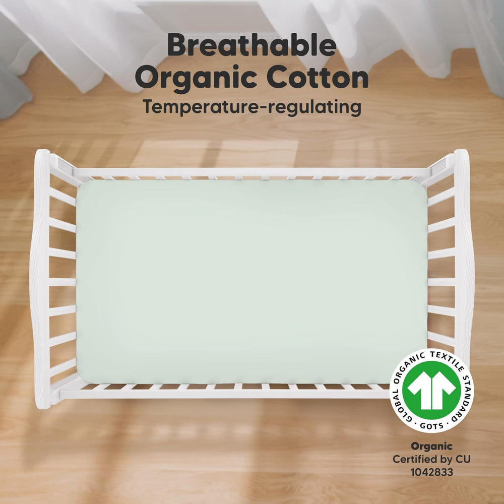 KeaBabies jersey cotton crib sheet close-up shows soft, breathable fabric.