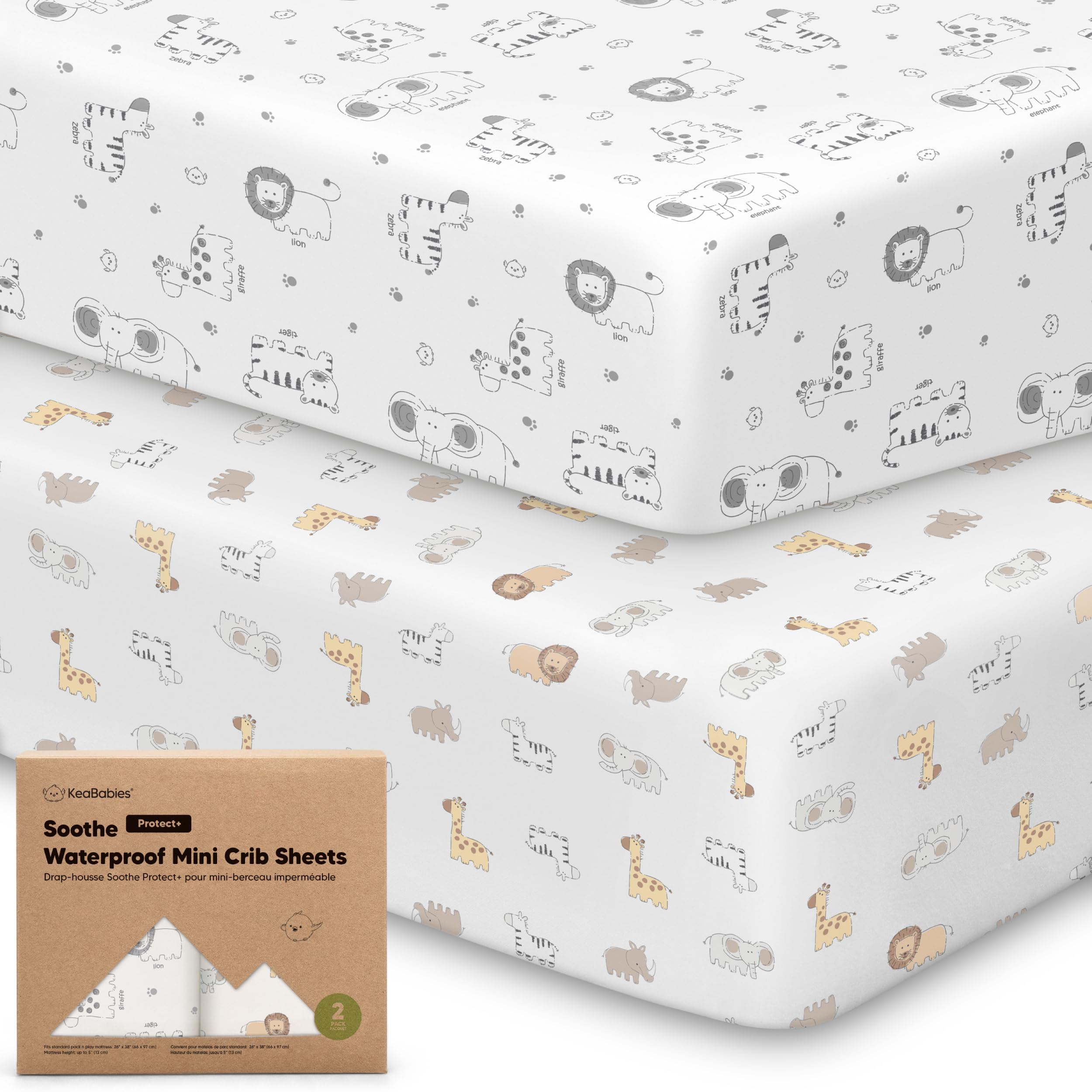 KeaBabies KeaSafari 2-pack sheets ready for quick diaper-change cleanups