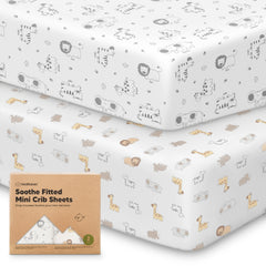 KeaBabies KeaSafari mini crib sheets package top view showing two-pack convenience