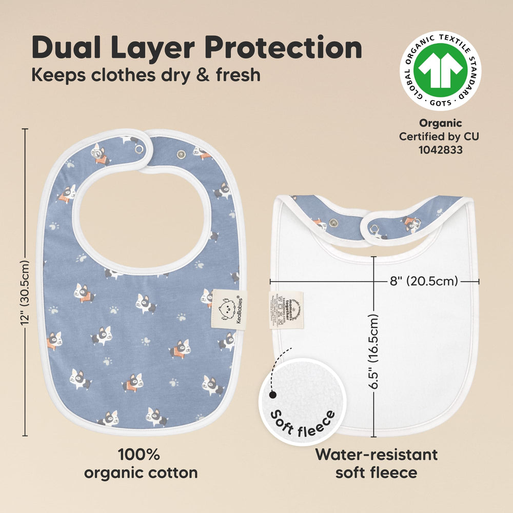 KeaBabies large-covering bib flat on chest reduces mess during feeding and teething