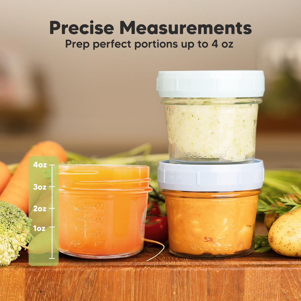 KeaBabies leak-proof jars highlight silicone o-ring and secure lid for freshness.