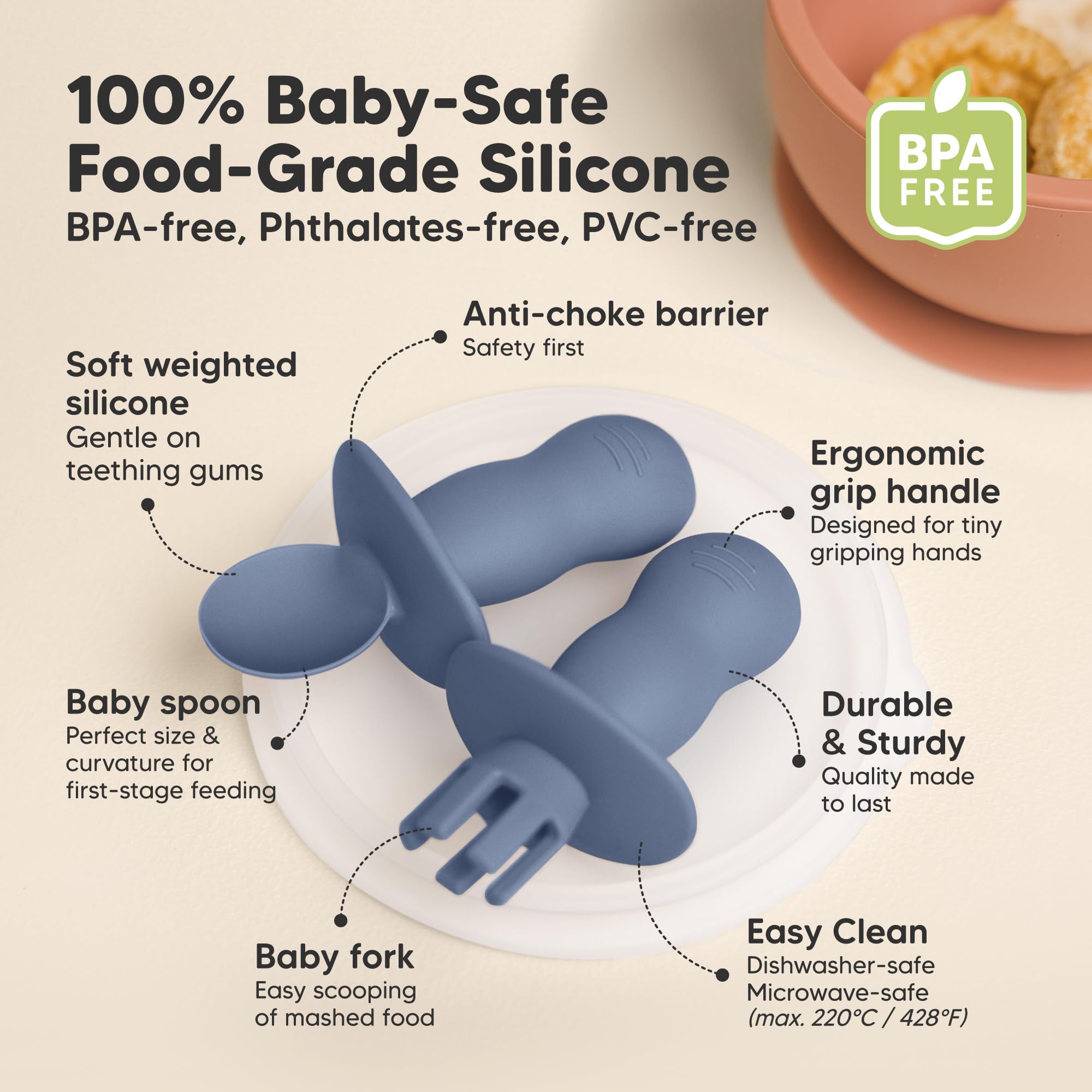 KeaBabies Lil' Prep silicone fork slate for teething-friendly bite exploration