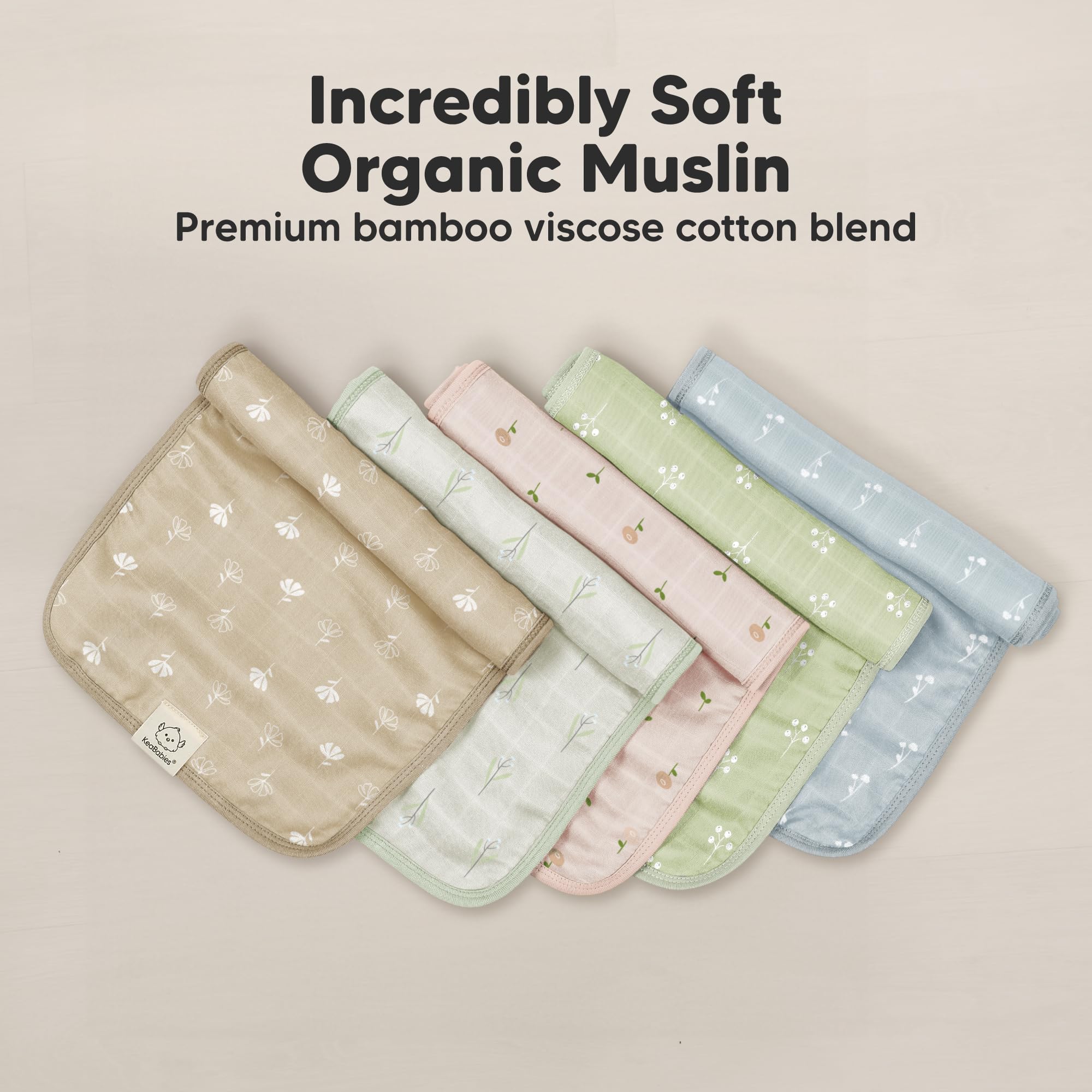 KeaBabies Lumi burp cloth eight-layer texture highlights durability and absorption.