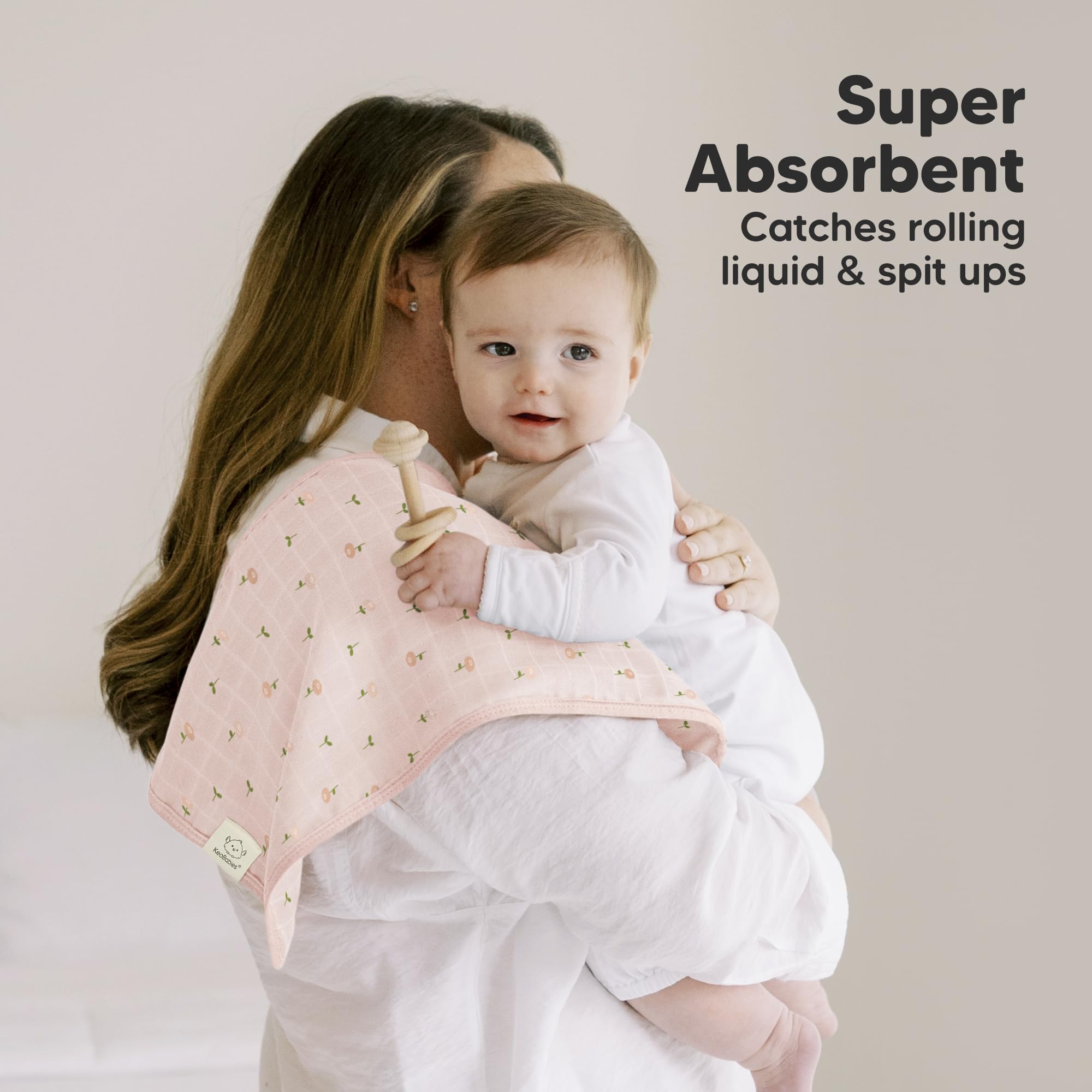 KeaBabies Lumi burp cloth 20x10 inches for broad shoulder-to-lap protection.