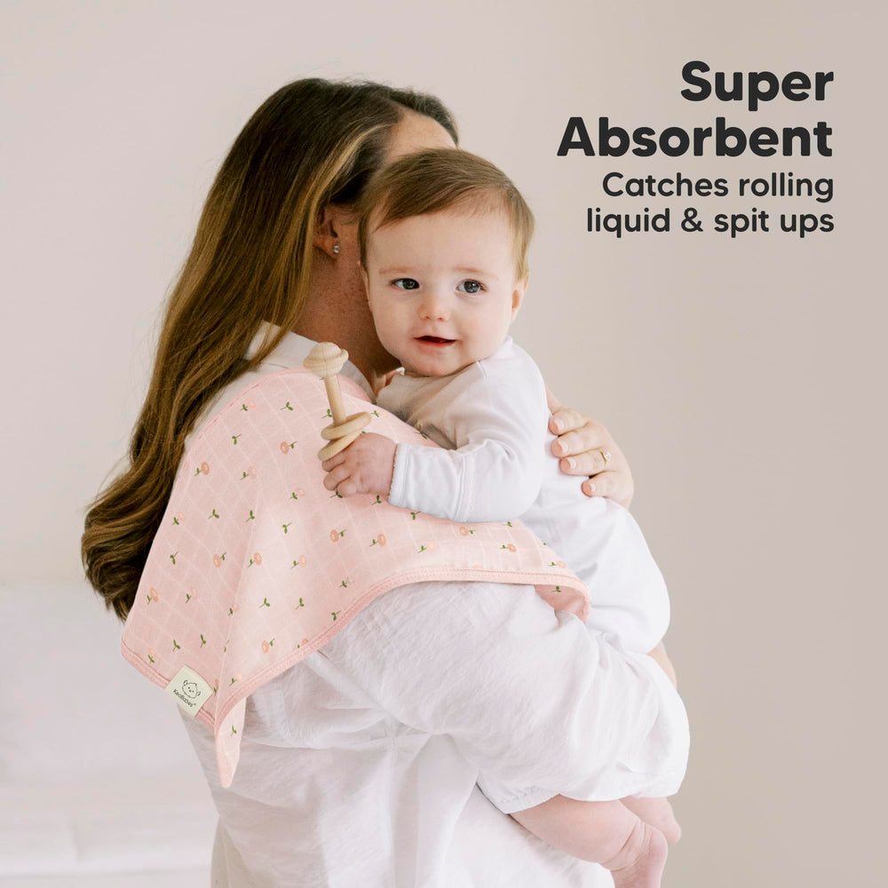 KeaBabies Lumi burp cloth 20x10 inches for broad shoulder-to-lap protection.
