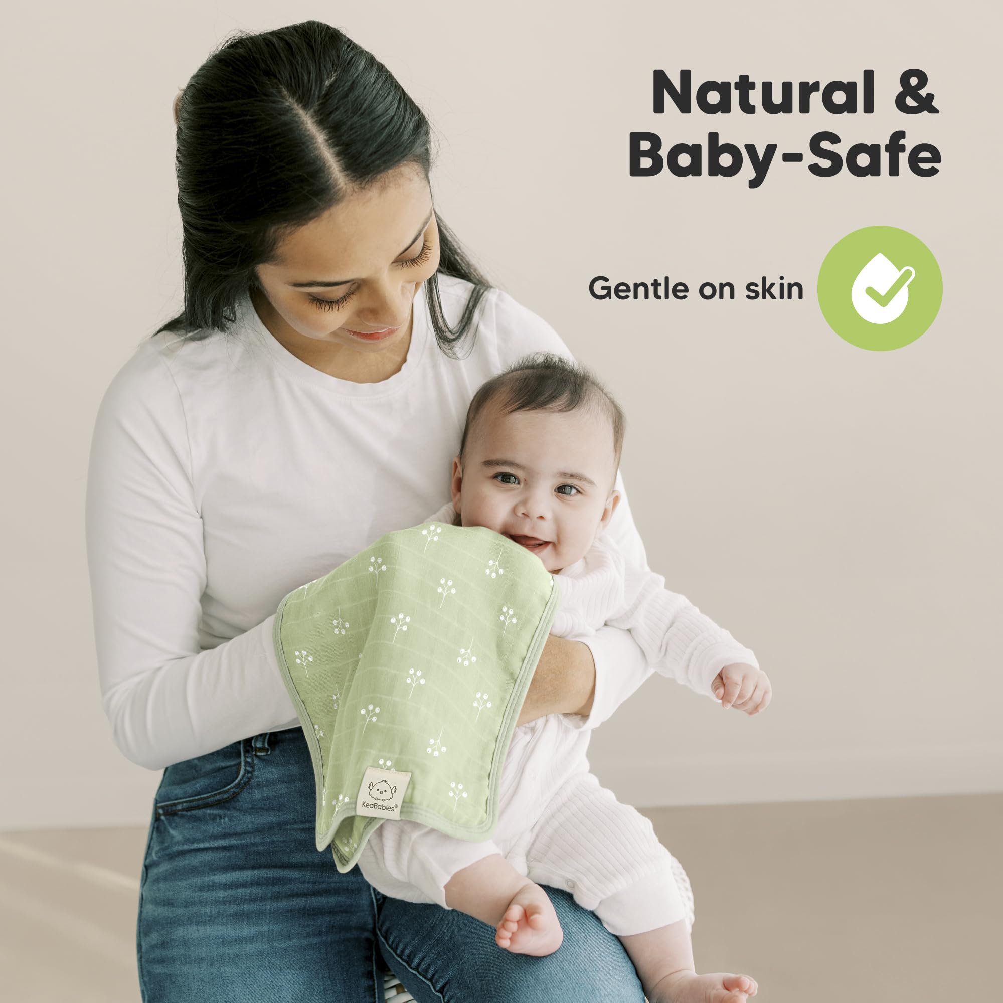 KeaBabies Lumi burp cloth ultra-soft fibers gentle on baby's skin.