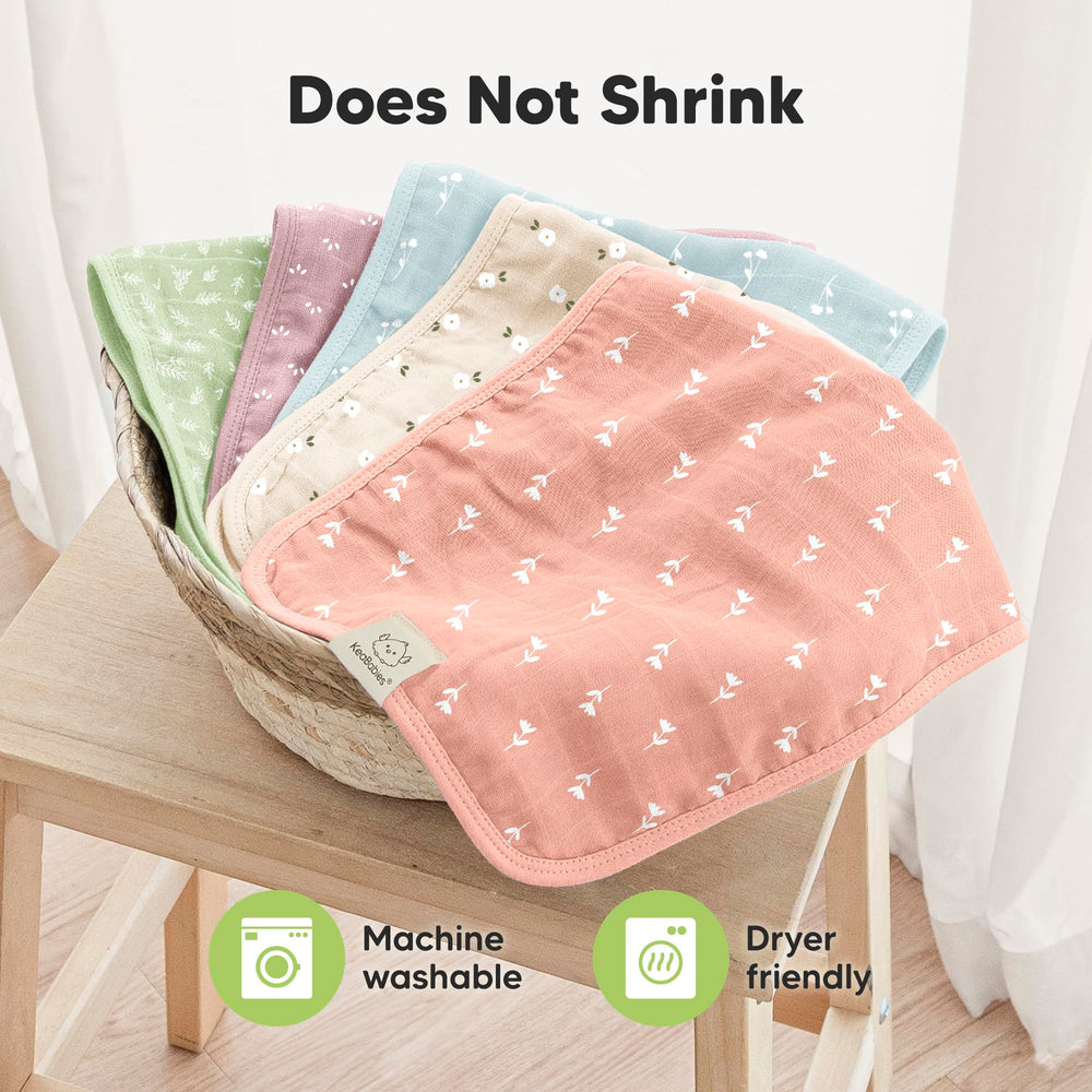 KeaBabies Lumi burp cloth machine washable and quick-dry-friendly care.