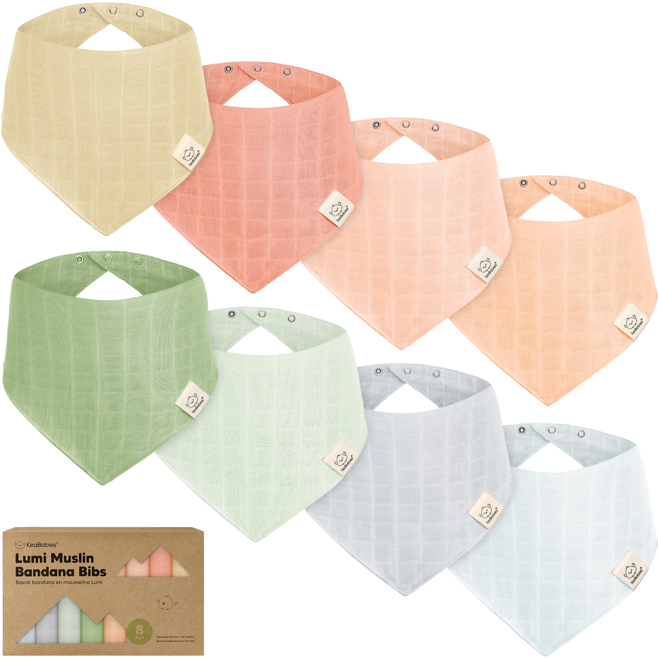 KeaBabies Lumi Muslin Bib close-up shows absorbent, soft fabric for drool