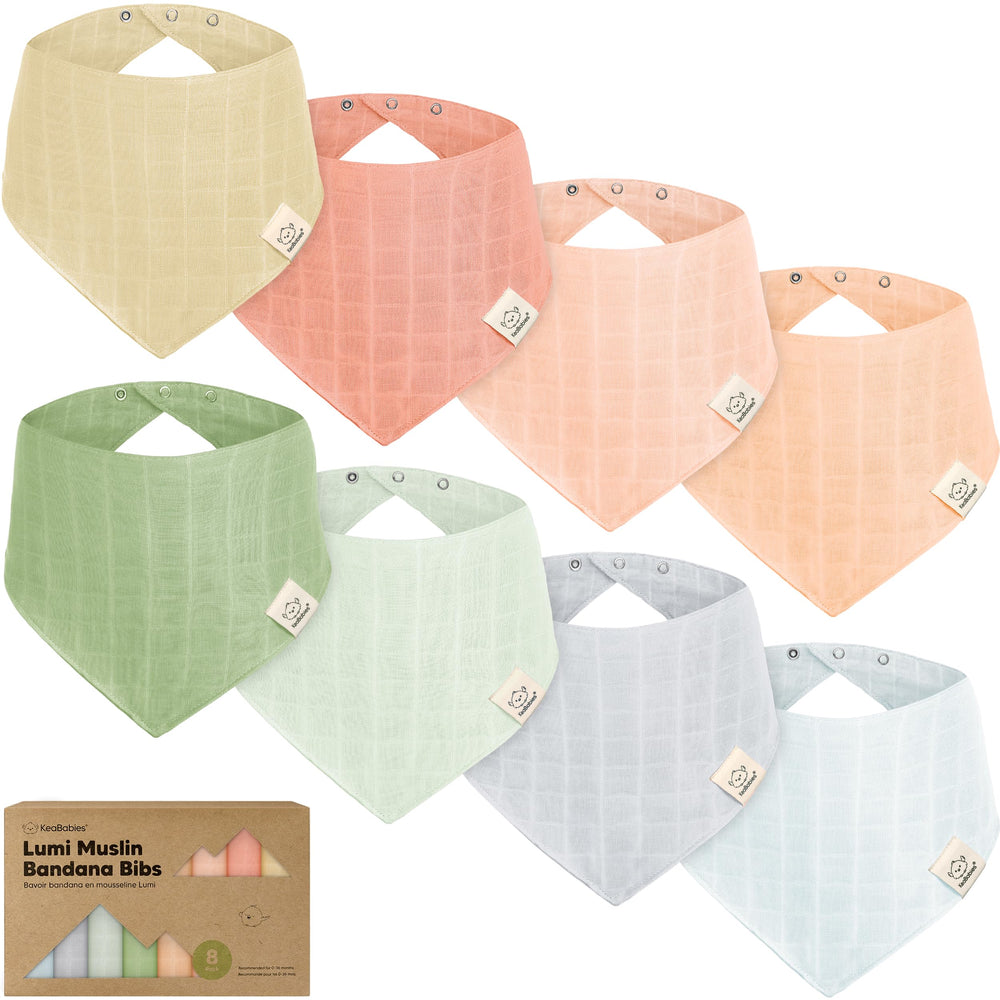 KeaBabies Lumi Muslin Bib close-up shows absorbent, soft fabric for drool