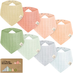 KeaBabies Lumi Muslin Bib close-up shows absorbent, soft fabric for drool